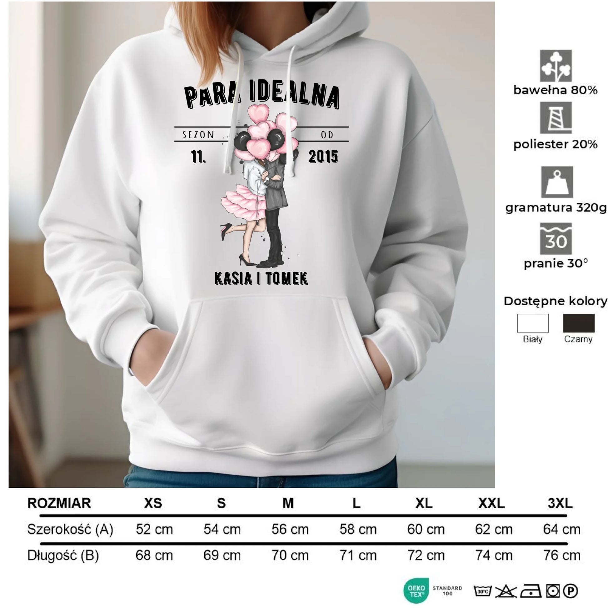 Bluza damska z kapturem dla par na rocznicę - Para idealna - personalizowana W11 - StoryCups.pl