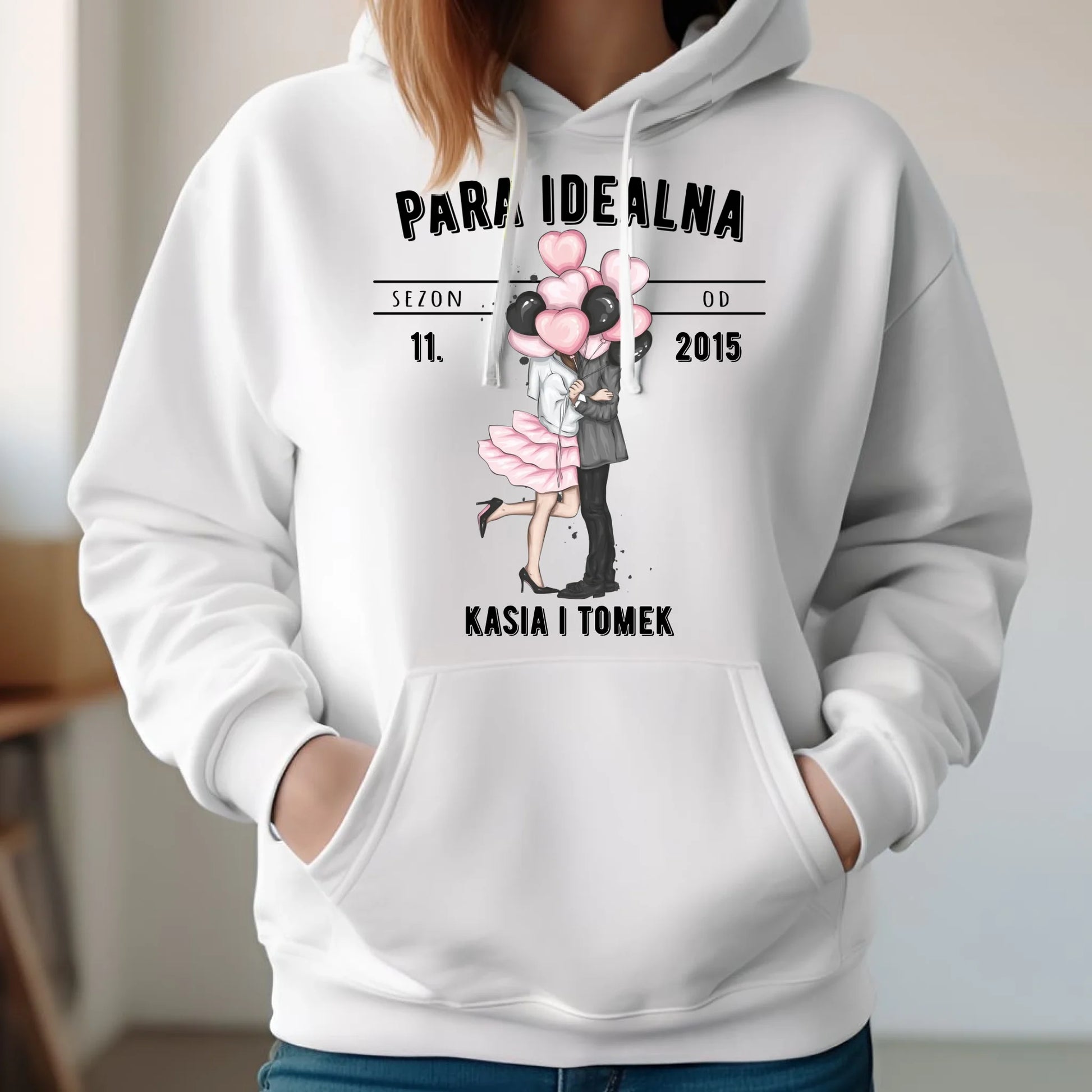 Bluza damska z kapturem dla par na rocznicę - Para idealna - personalizowana W11 - StoryCups.pl