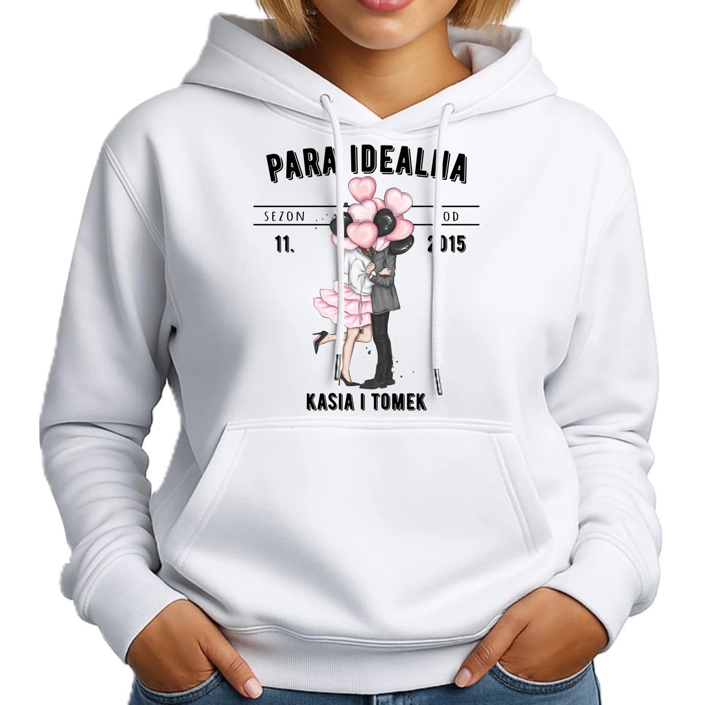 Bluza damska z kapturem dla par na rocznicę - Para idealna - personalizowana W11 - StoryCups.pl