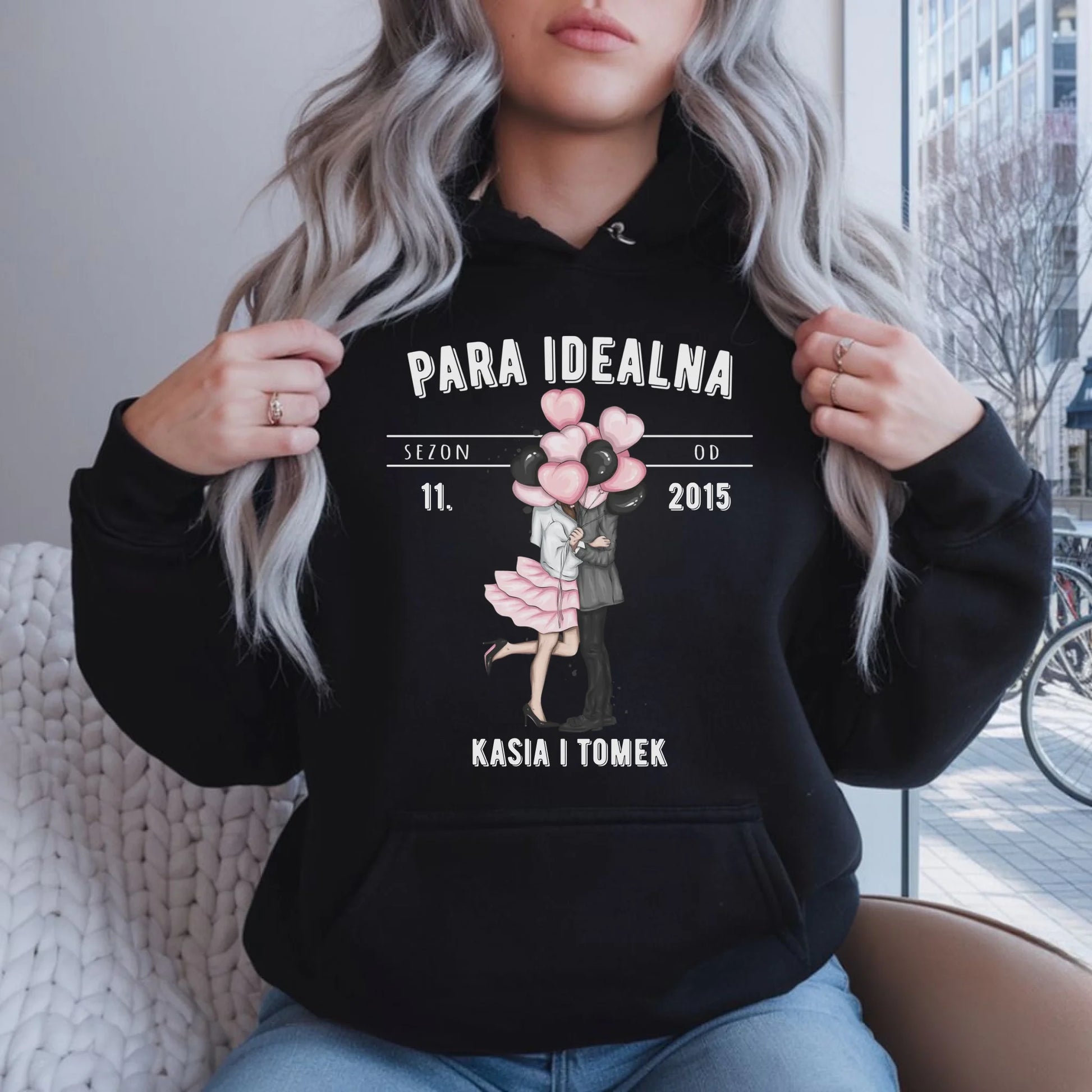 Bluza damska z kapturem dla par na rocznicę - Para idealna - personalizowana W11 - StoryCups.pl