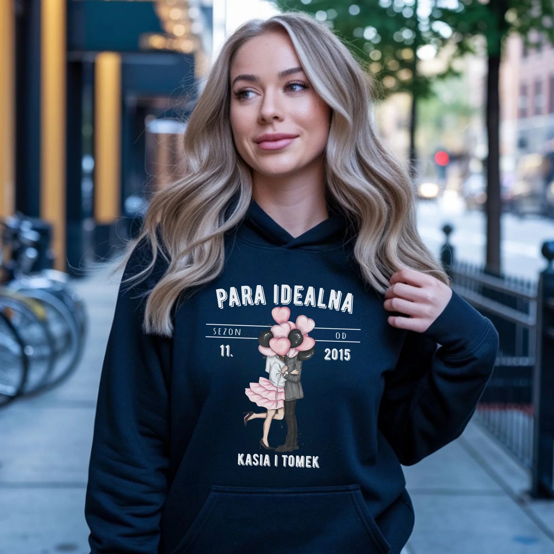 Bluza damska z kapturem dla par na rocznicę - Para idealna - personalizowana W11 - StoryCups.pl