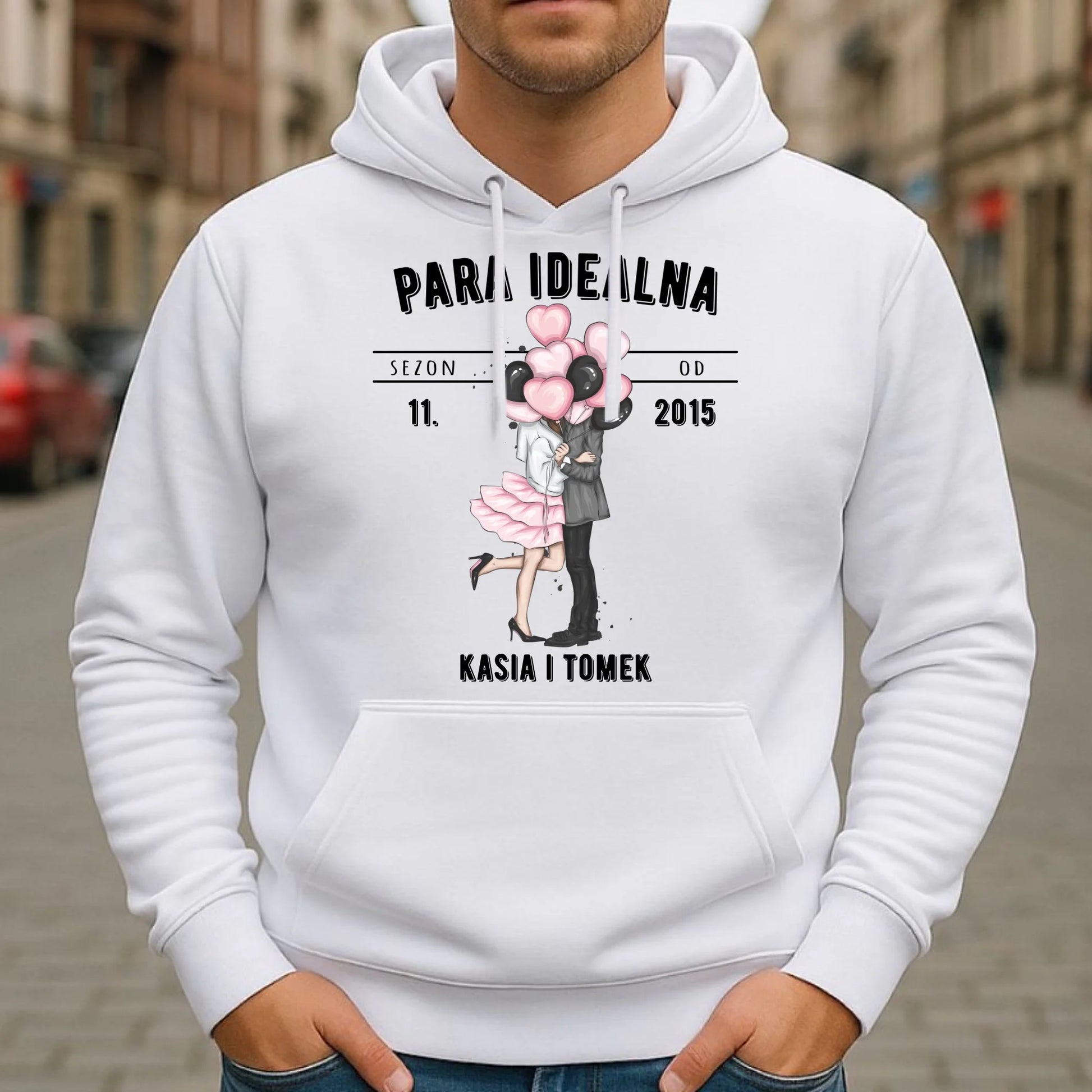 Bluza męska z kapturem dla par na rocznicę - Para idealna - personalizowana W11 - StoryCups.pl