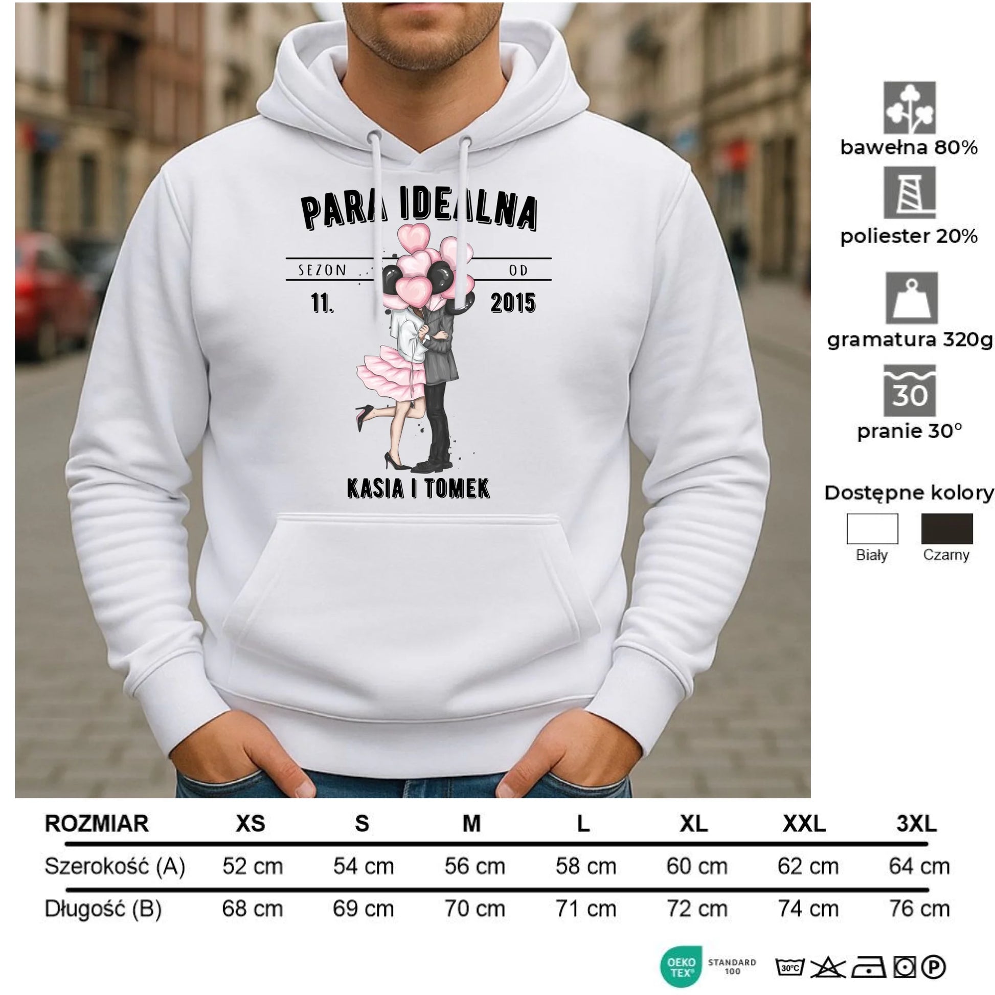 Bluza męska z kapturem dla par na rocznicę - Para idealna - personalizowana W11 - StoryCups.pl