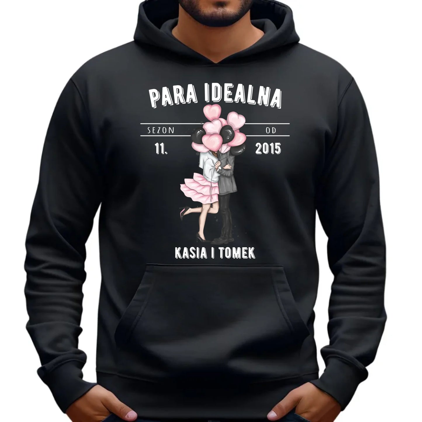 Bluza męska z kapturem dla par na rocznicę - Para idealna - personalizowana W11 - StoryCups.pl