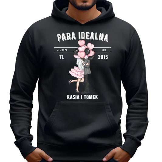 Bluza męska z kapturem dla par na rocznicę - Para idealna - personalizowana W11 - StoryCups.pl