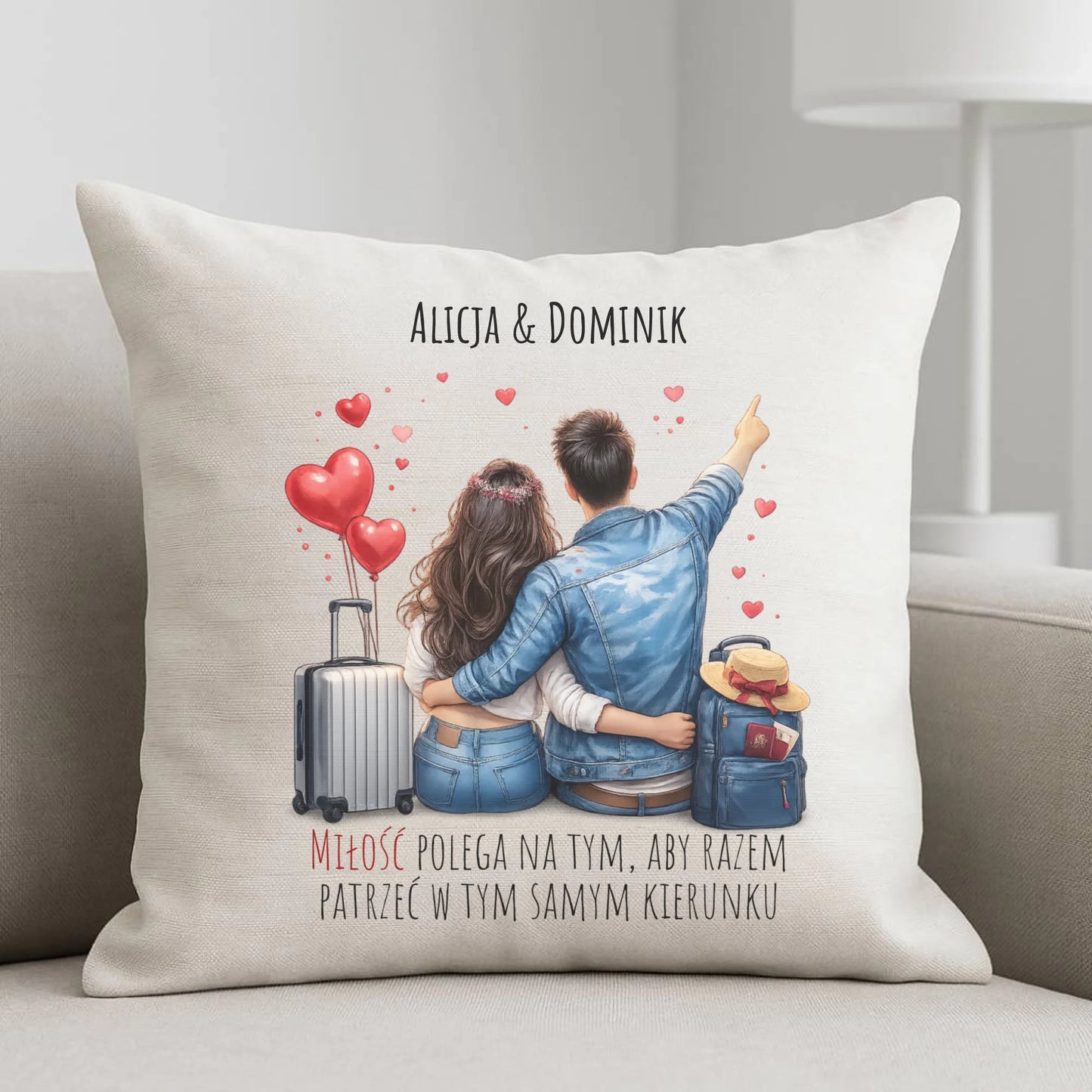 Poduszka dla par - Para w podróży miłość - personalizowana W12 - StoryCups.pl