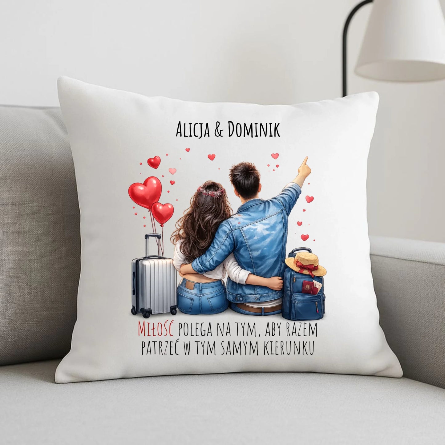 Poduszka dla par - Para w podróży miłość - personalizowana W12 - StoryCups.pl