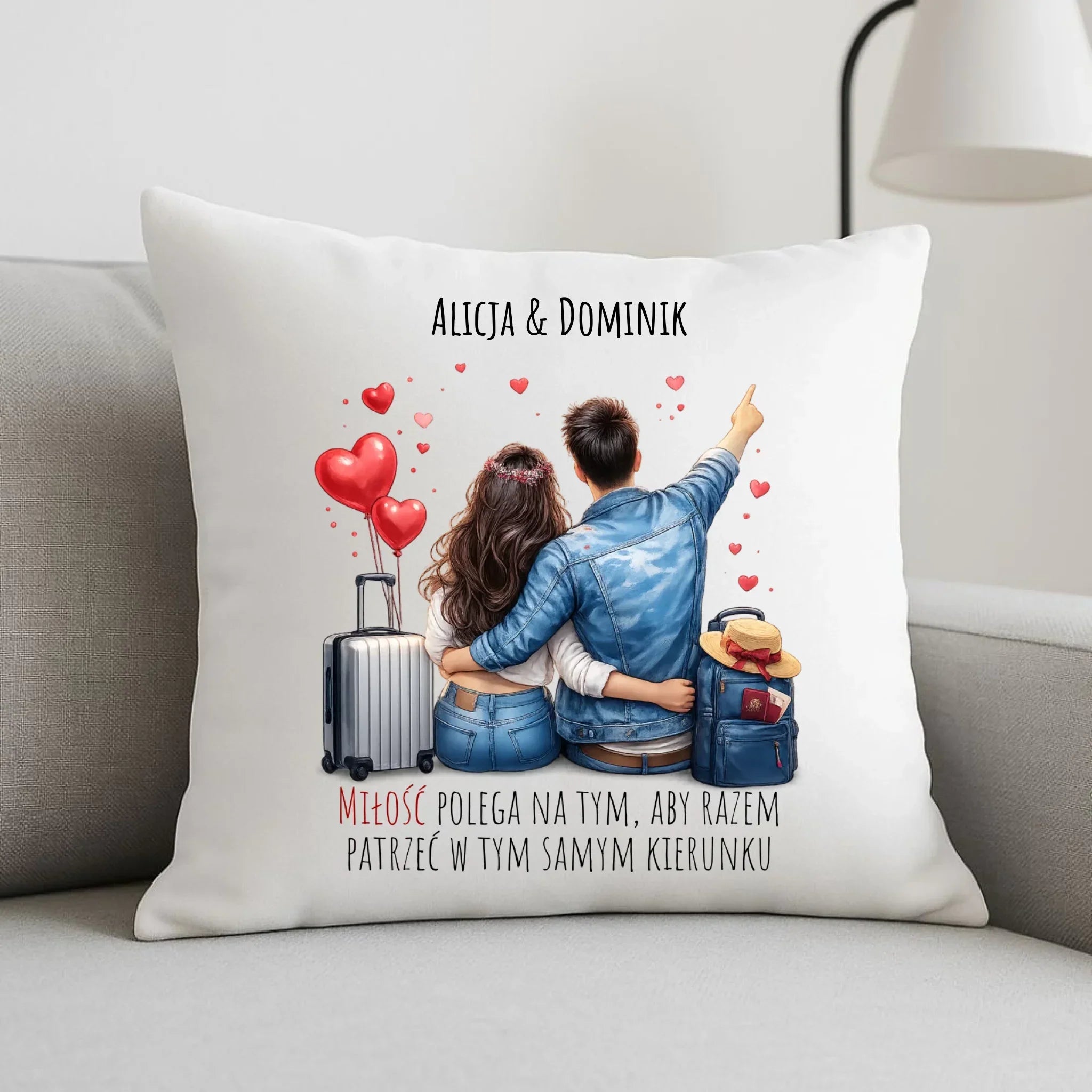 Poduszka dla par - Para w podróży miłość - personalizowana W12 - StoryCups.pl