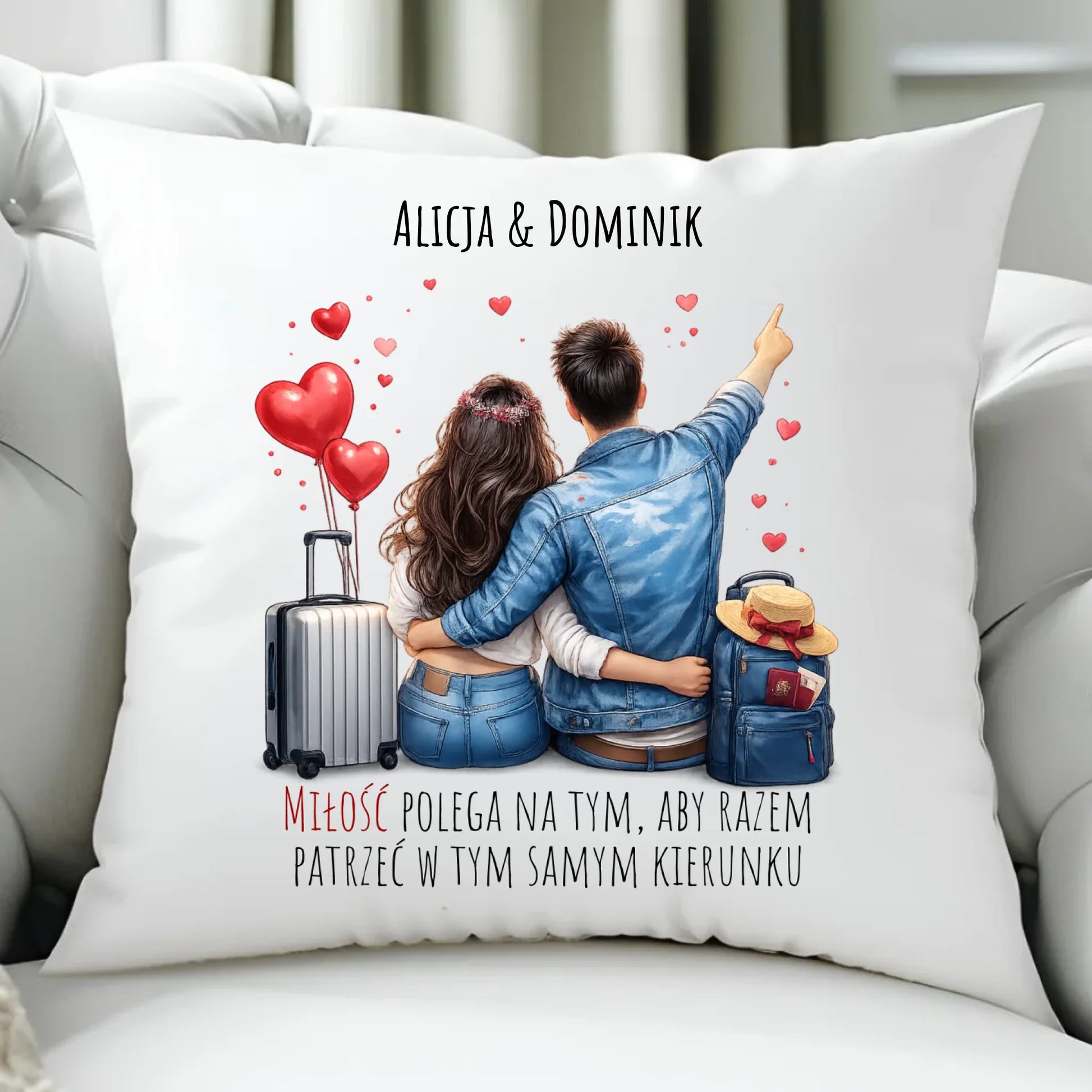 Poduszka dla par - Para w podróży miłość - personalizowana W12 - StoryCups.pl