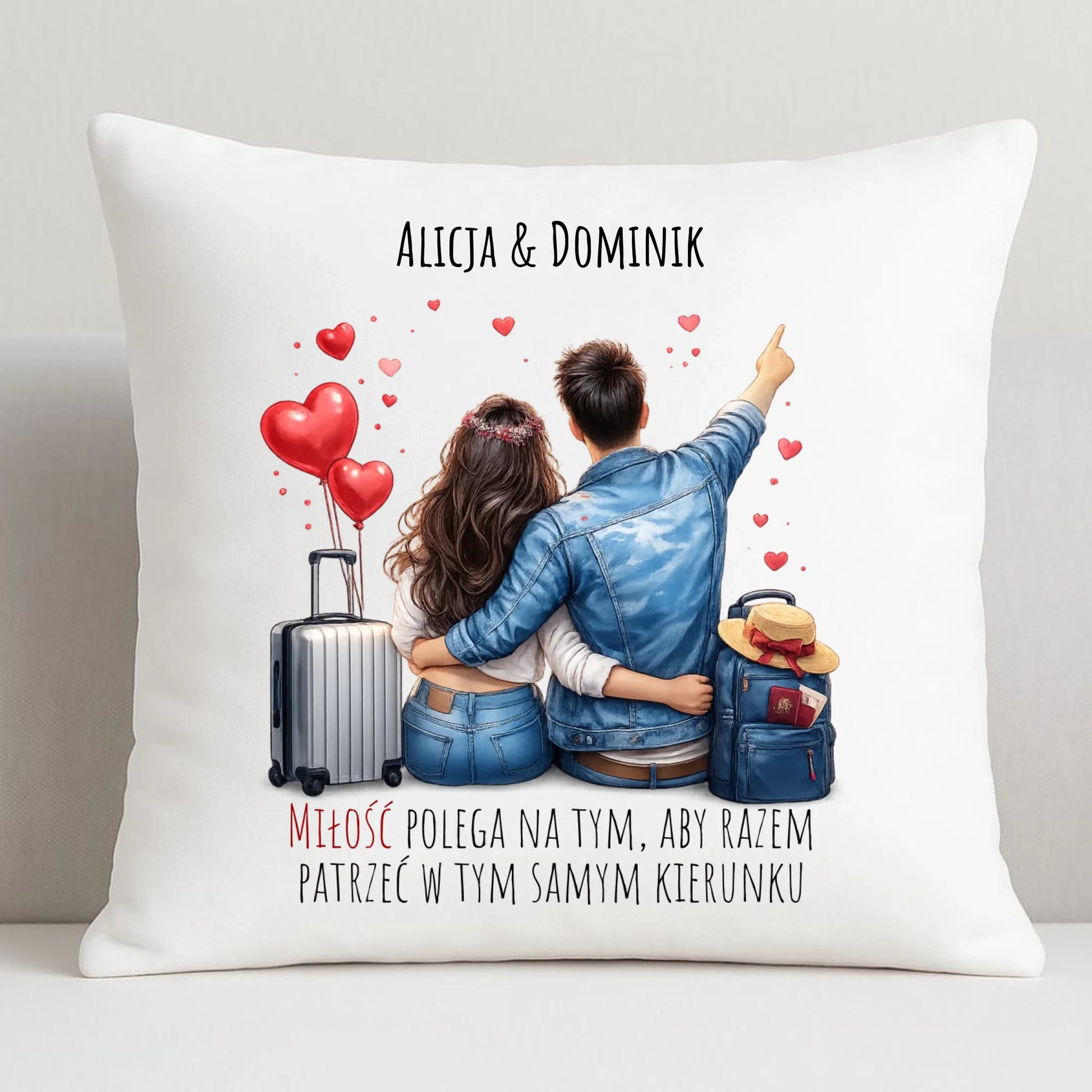 Poduszka dla par - Para w podróży miłość - personalizowana W12 - StoryCups.pl
