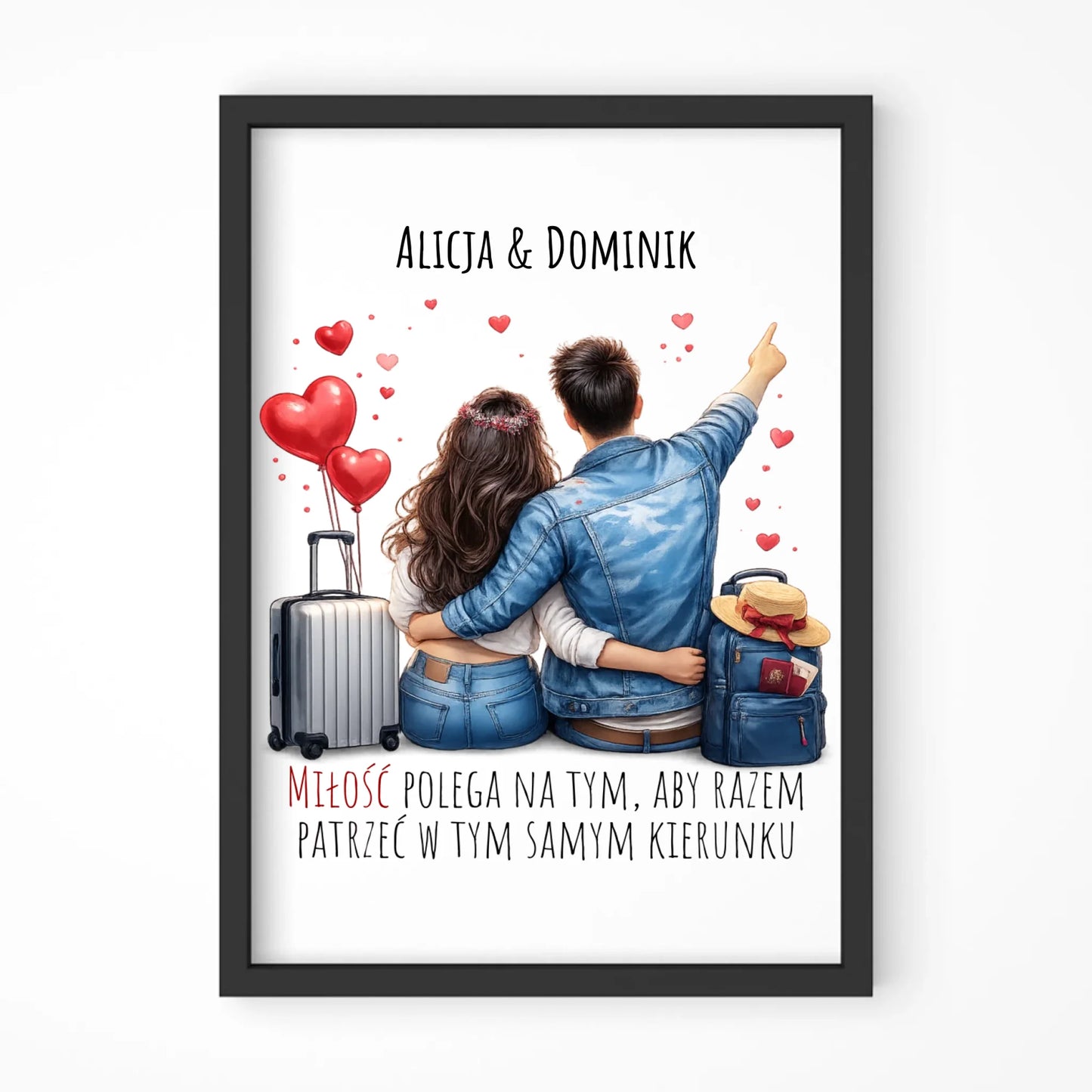 Plakat w ramie dla par - Para w podróży miłość - personalizowany W12 - StoryCups.pl