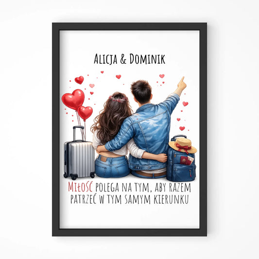 Plakat w ramie dla par - Para w podróży miłość - personalizowany W12 - StoryCups.pl