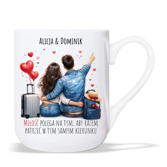 Kubek elegant dla par - Para w podróży miłość - personalizowany W12 - StoryCups.pl