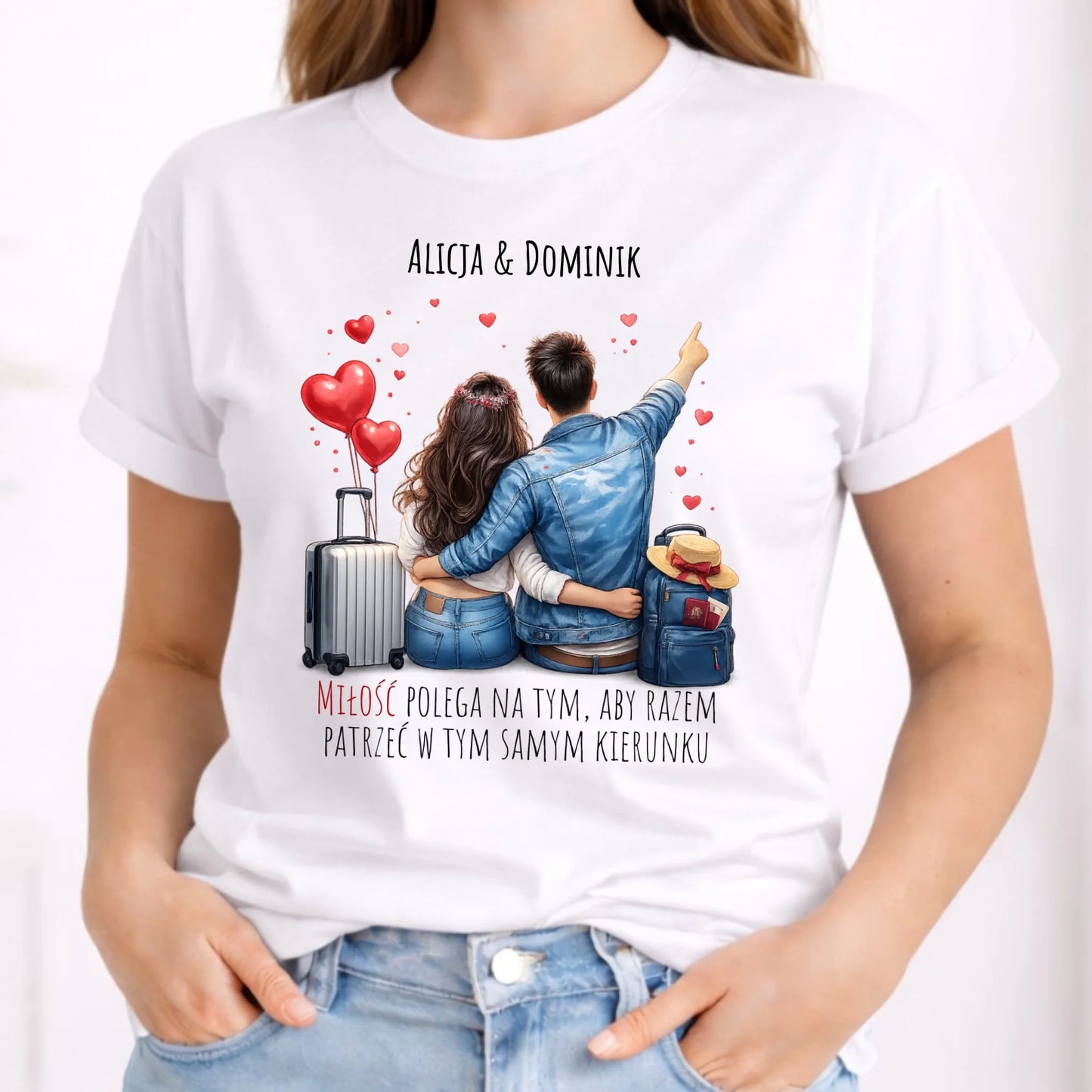Koszulka damska dla par - Para w podróży miłość - personalizowana W12 - StoryCups.pl