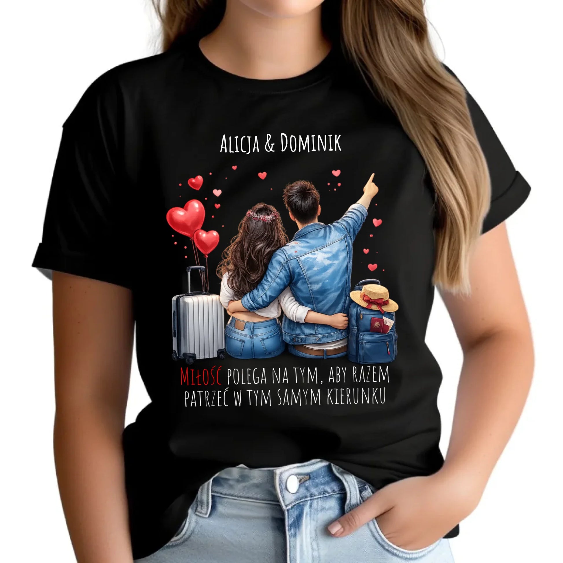 Koszulka damska dla par - Para w podróży miłość - personalizowana W12 - StoryCups.pl