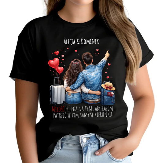Koszulka damska dla par - Para w podróży miłość - personalizowana W12 - StoryCups.pl