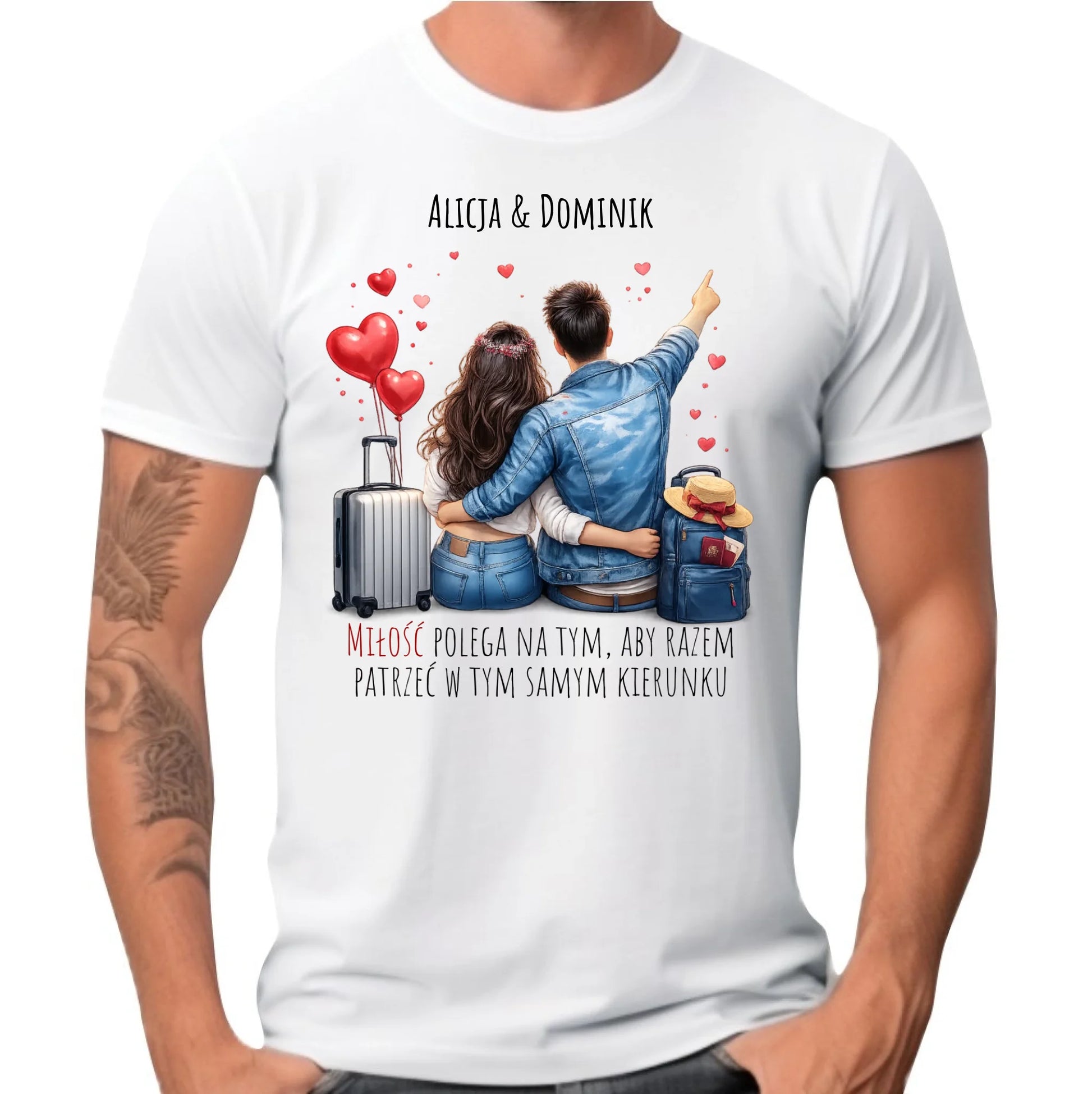 Koszulka męska dla par - Para w podróży miłość - personalizowana W12 - StoryCups.pl