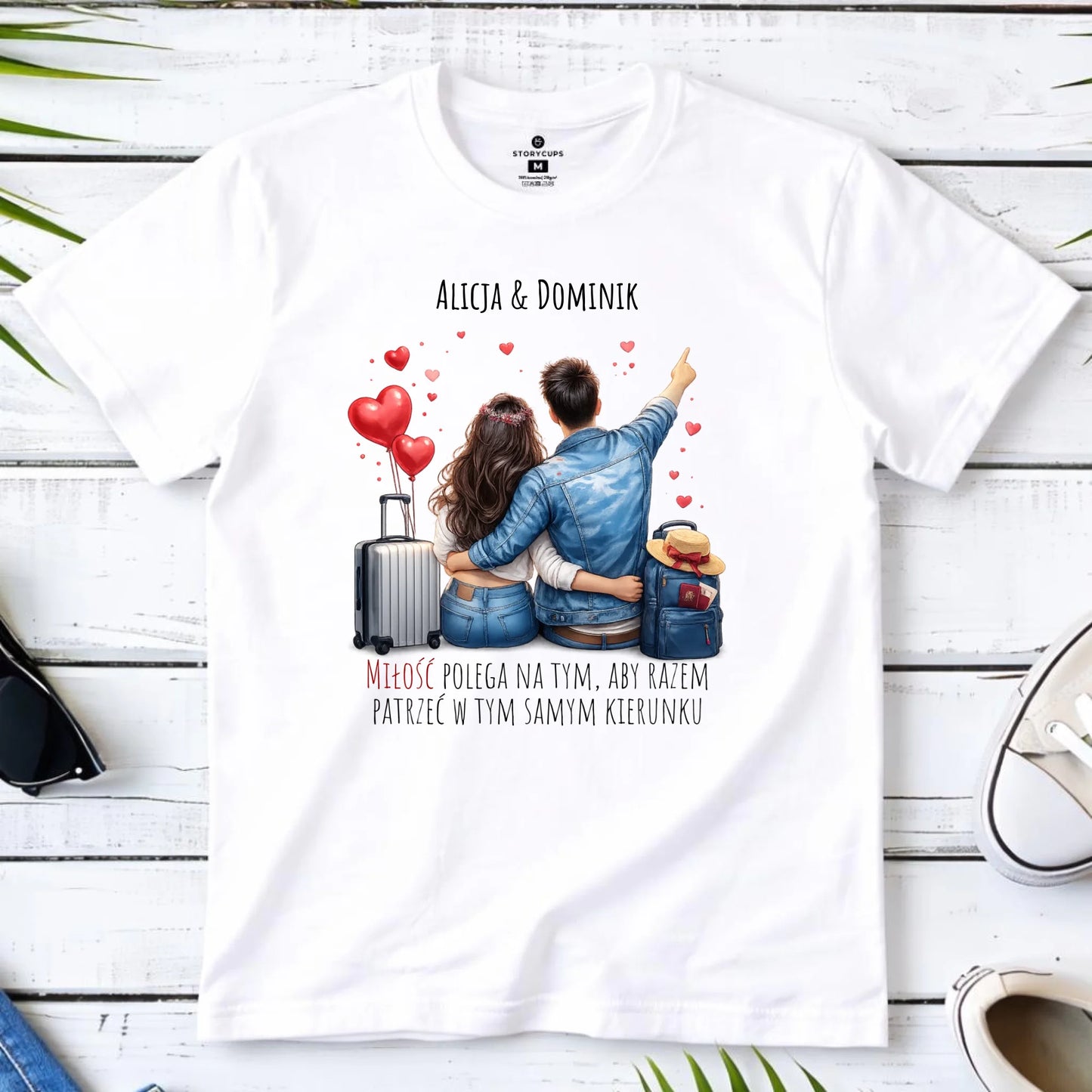Koszulka męska dla par - Para w podróży miłość - personalizowana W12 - StoryCups.pl