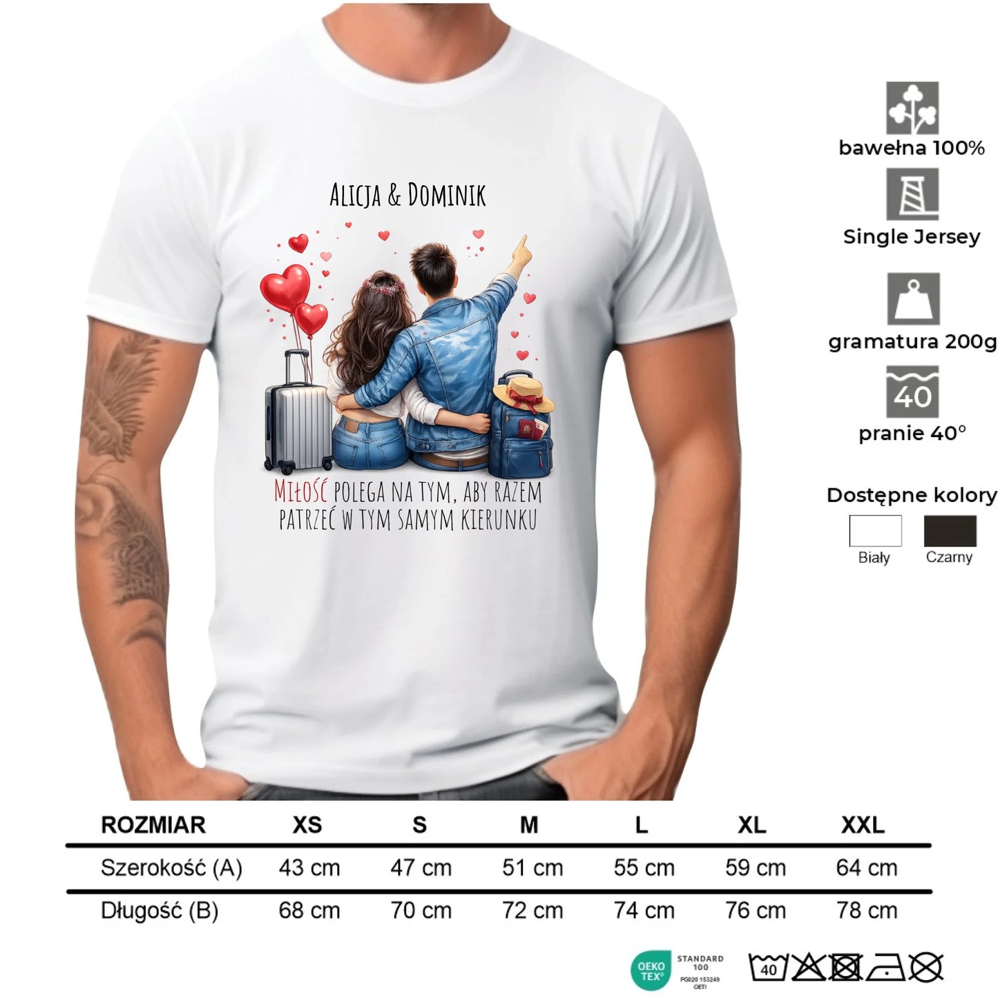 Koszulka męska dla par - Para w podróży miłość - personalizowana W12 - StoryCups.pl