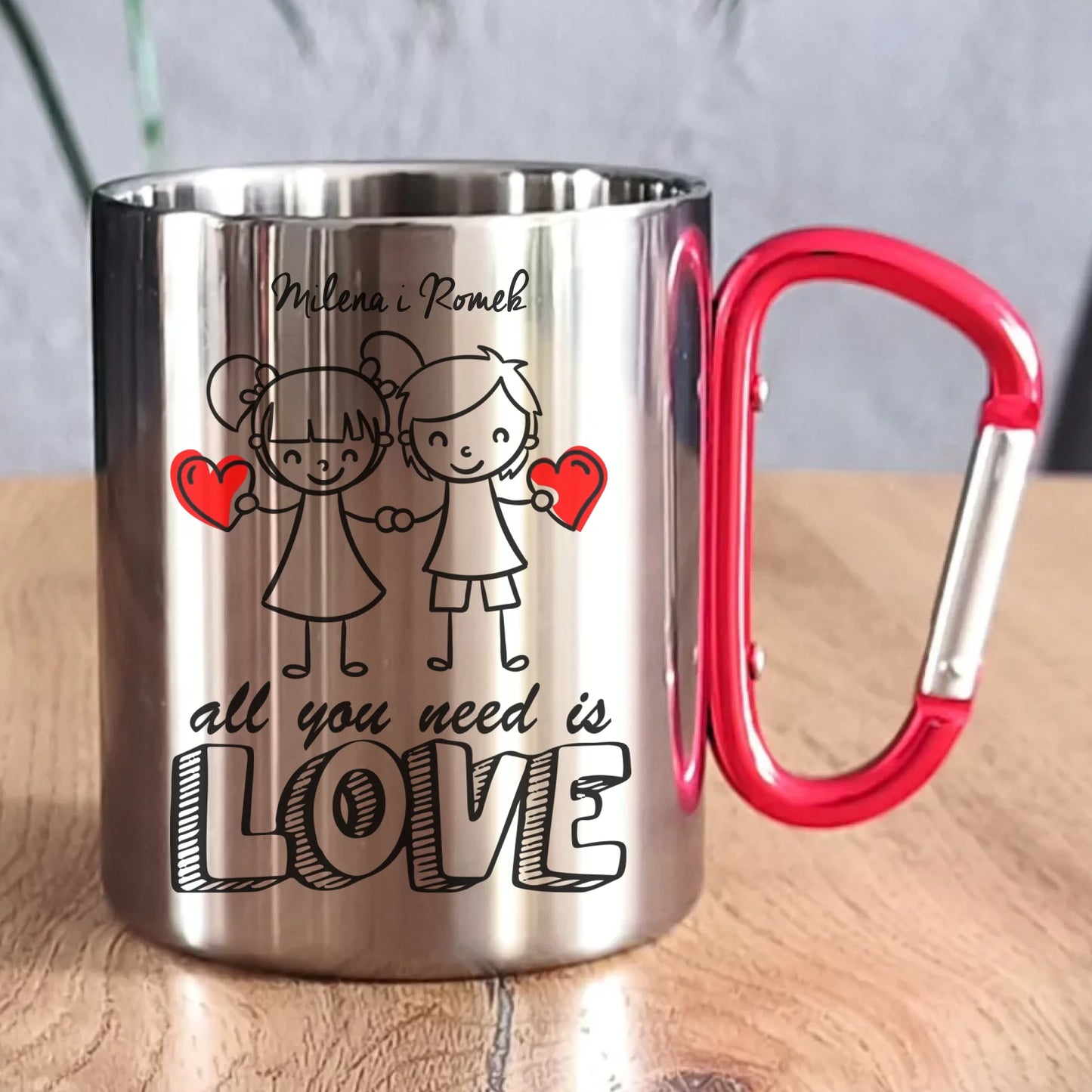 Kubek metalowy dla par - All You need is love - personalizowany W13 - StoryCups.pl