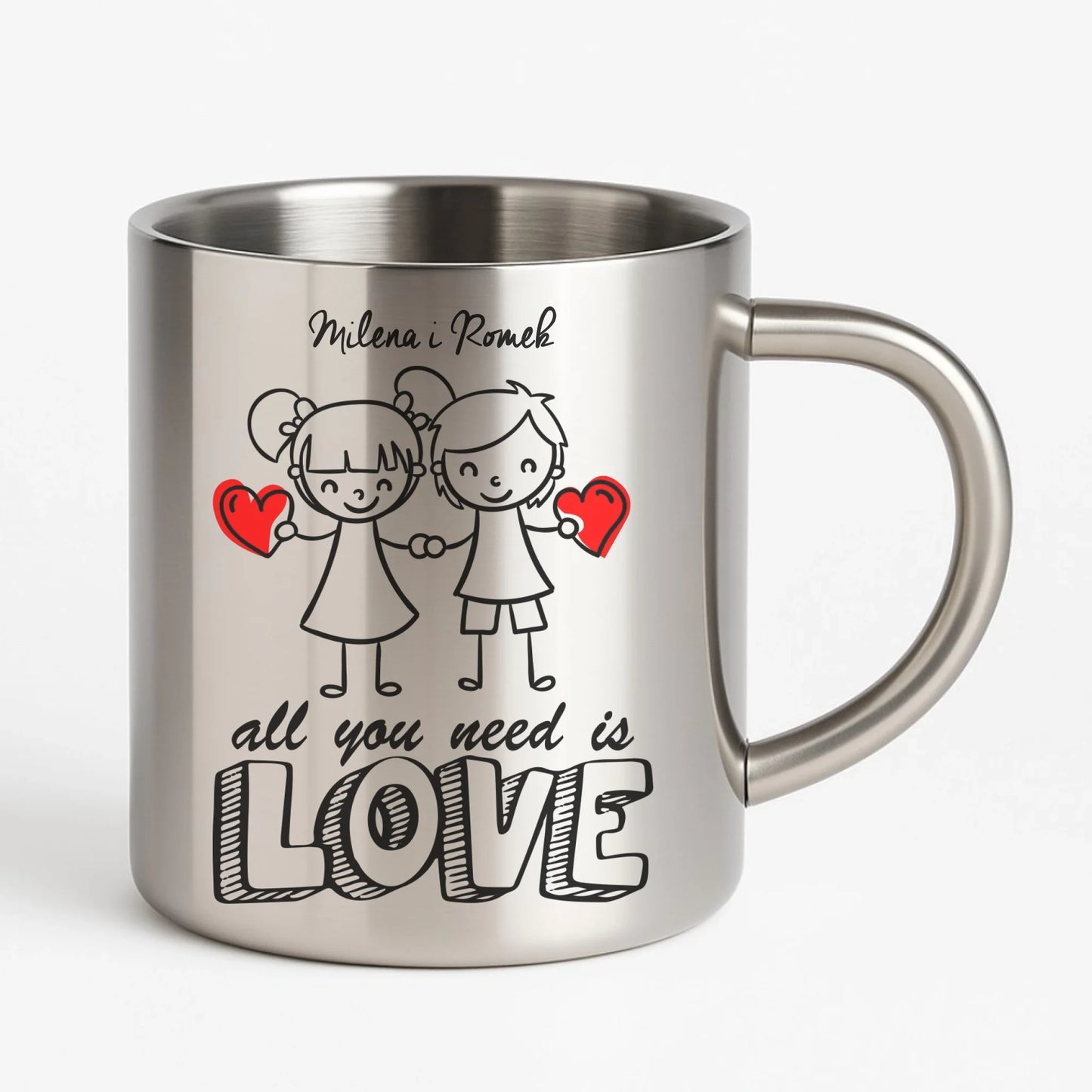 Kubek metalowy dla par - All You need is love - personalizowany W13 - StoryCups.pl