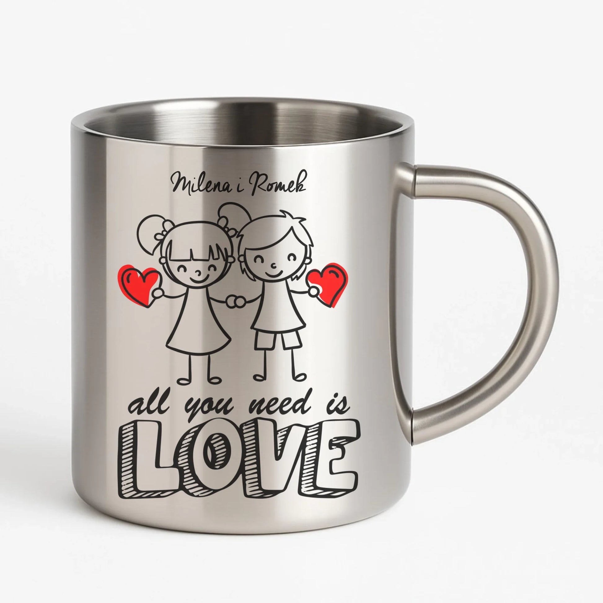 Kubek metalowy dla par - All You need is love - personalizowany W13 - StoryCups.pl