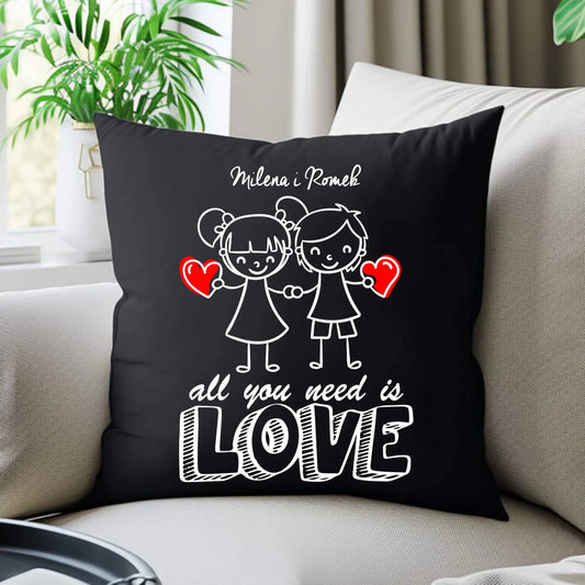 Poduszka dekoracyjna dla par - All You need is love - personalizowana W13 - StoryCups.pl