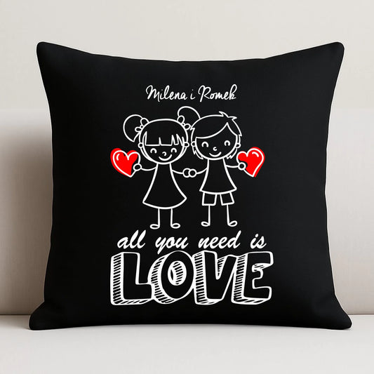Poduszka dekoracyjna dla par - All You need is love - personalizowana W13 - StoryCups.pl