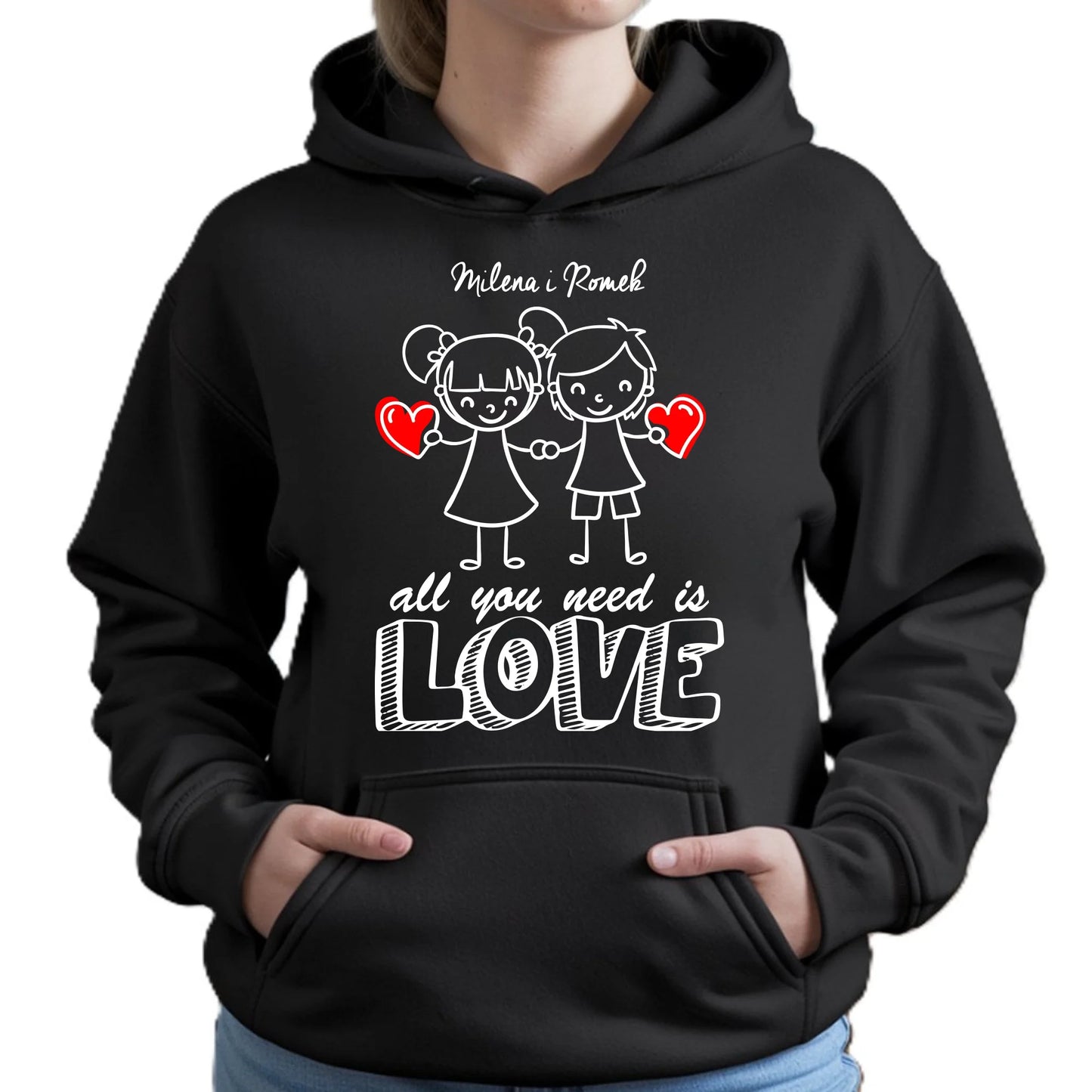 Bluza damska z kapturem dla par - All You need is love - personalizowana W13 - StoryCups.pl