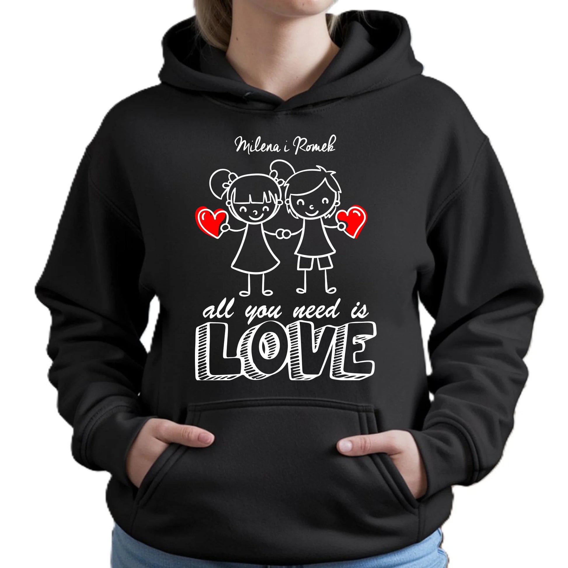 Bluza damska z kapturem dla par - All You need is love - personalizowana W13 - StoryCups.pl