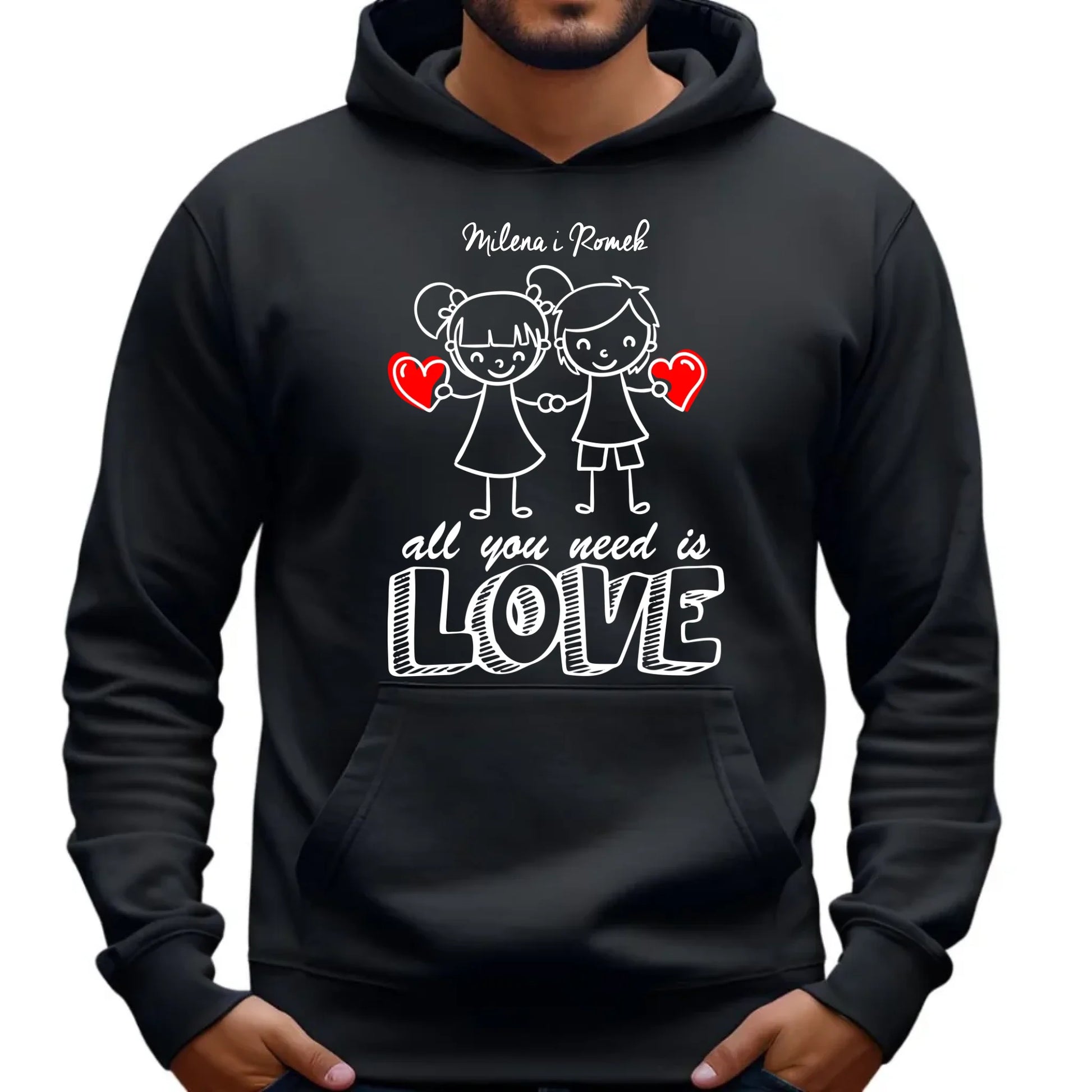 Bluza męska z kapturem dla par - All You need is love - personalizowana W13 - StoryCups.pl