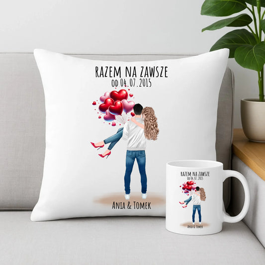 Zestaw poduszka i kubekdla par na rocznicę - Razem na zawsze - personalizowany W14 - StoryCups.pl