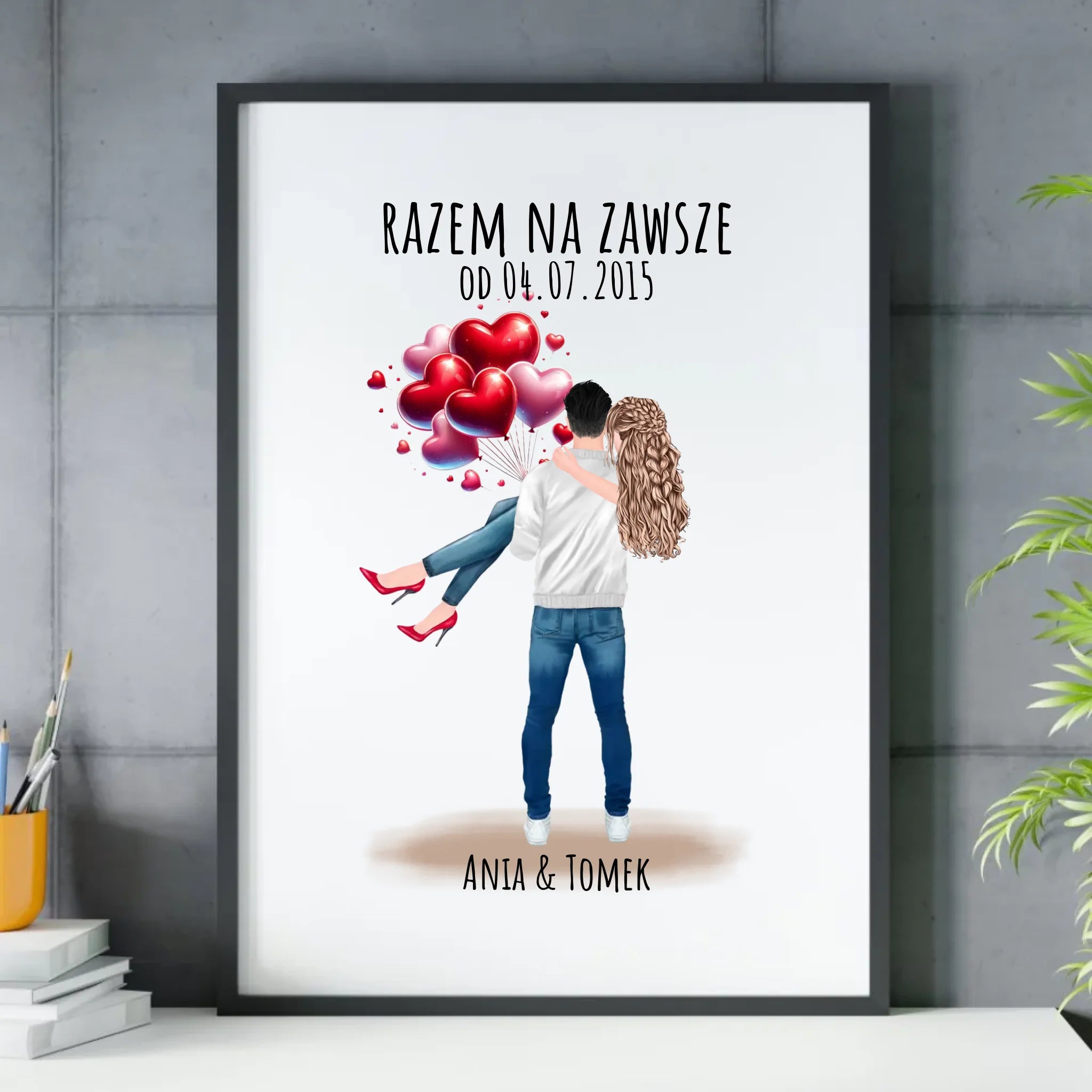 Plakat w ramie dla par na rocznicę - Razem na zawsze - personalizowany W14 - StoryCups.pl