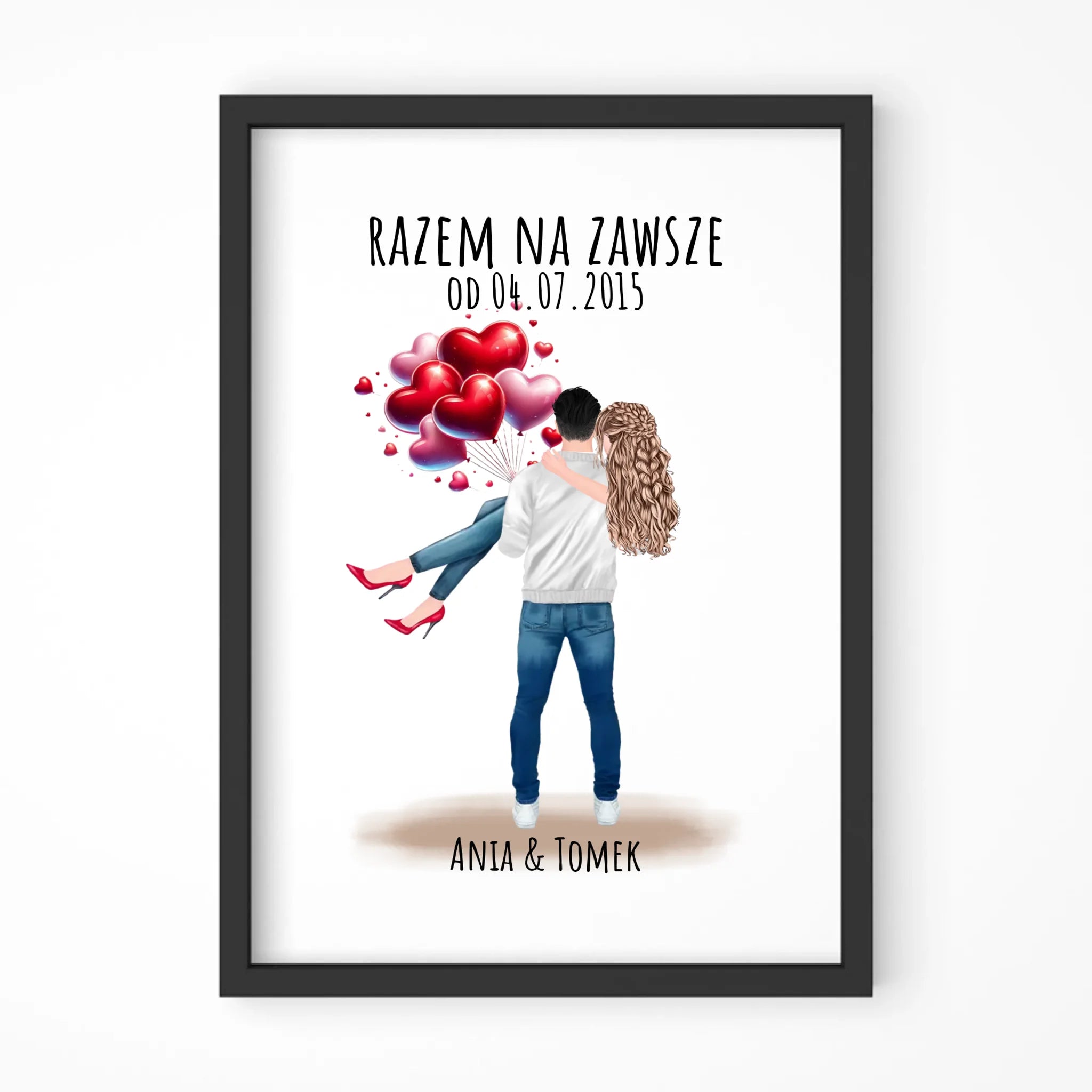 Plakat w ramie dla par na rocznicę - Razem na zawsze - personalizowany W14 - StoryCups.pl