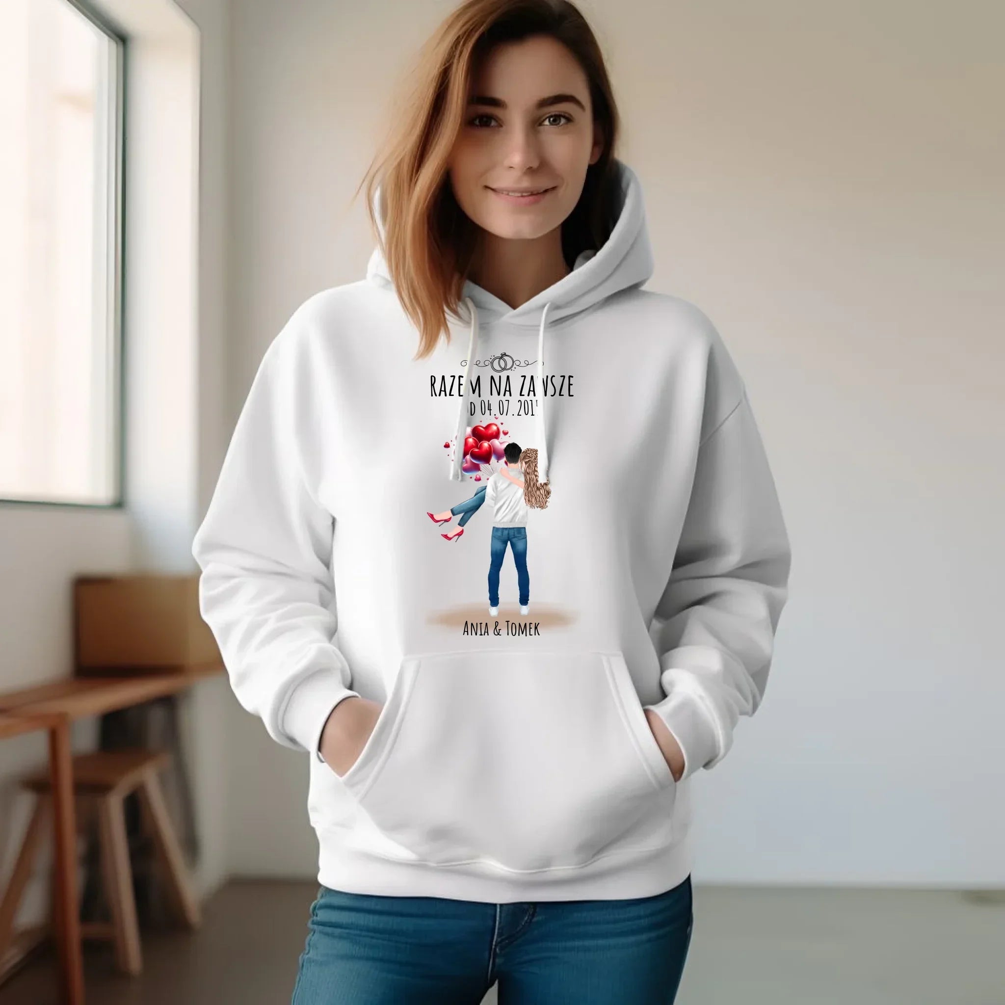 Bluza damska z kapturem dla par na rocznicę - Razem na zawsze - personalizowana W14 - StoryCups.pl