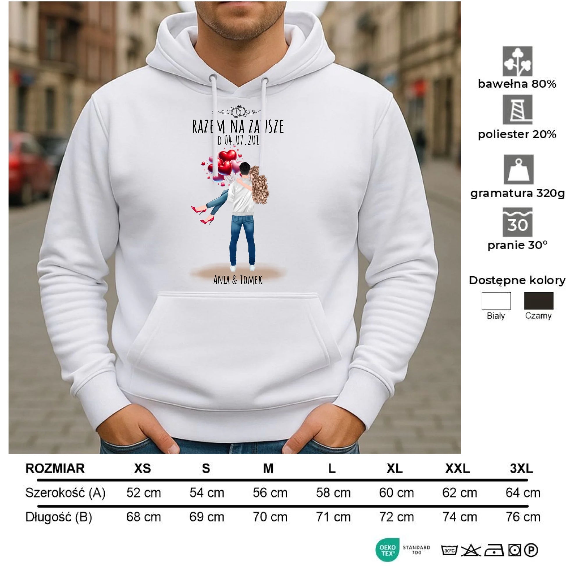 Bluza męska z kapturem dla par na rocznicę - Razem na zawsze - personalizowana W14 - StoryCups.pl