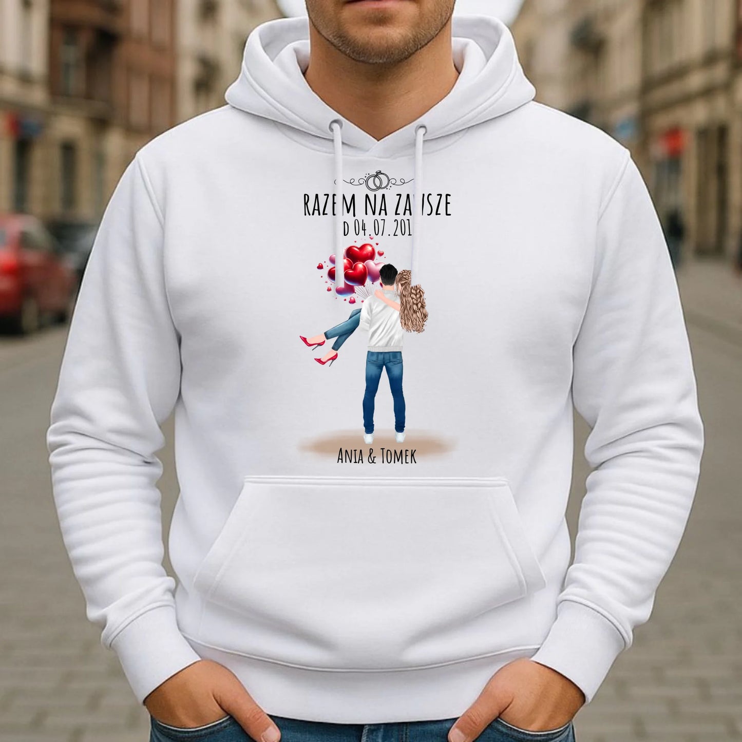Bluza męska z kapturem dla par na rocznicę - Razem na zawsze - personalizowana W14 - StoryCups.pl