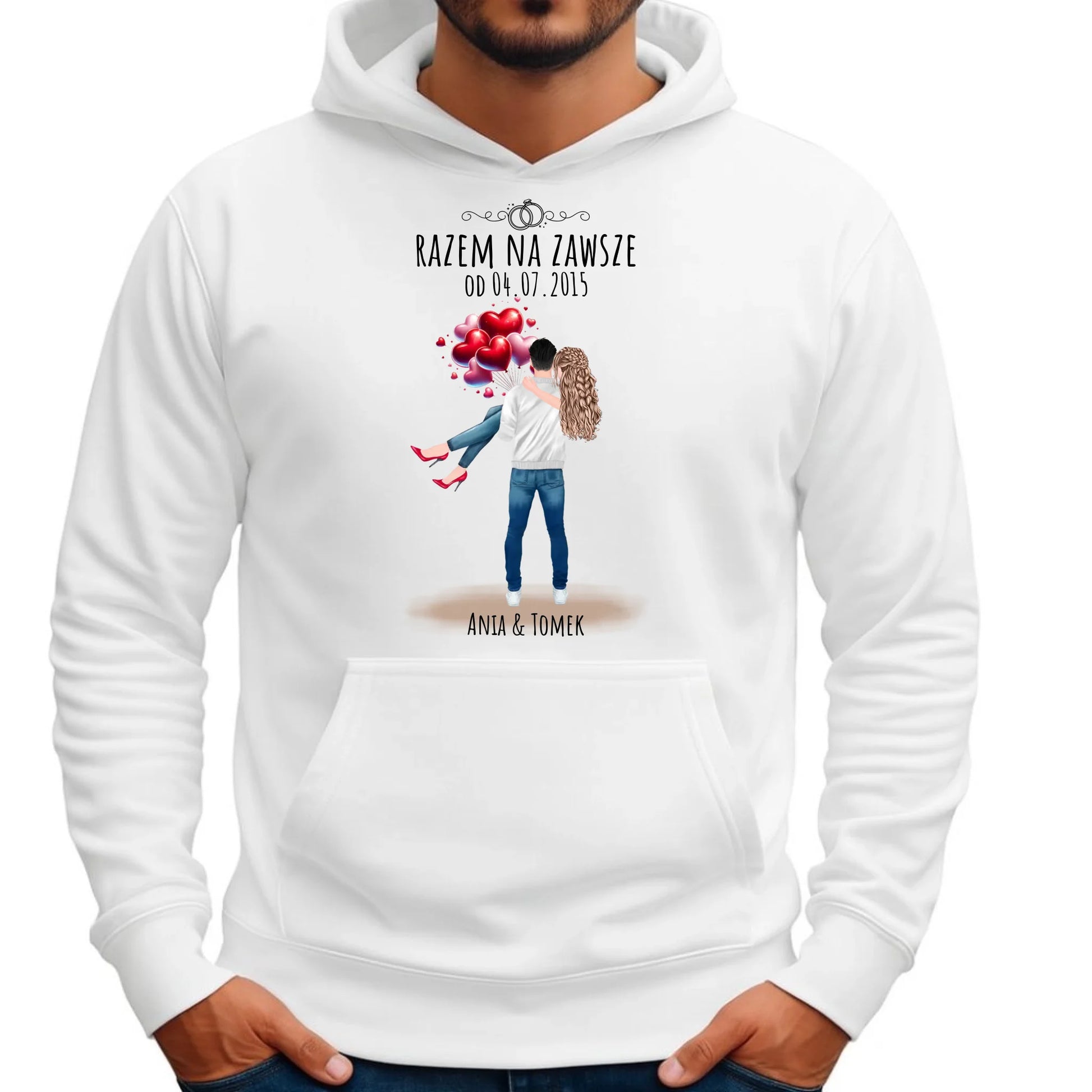 Bluza męska z kapturem dla par na rocznicę - Razem na zawsze - personalizowana W14 - StoryCups.pl