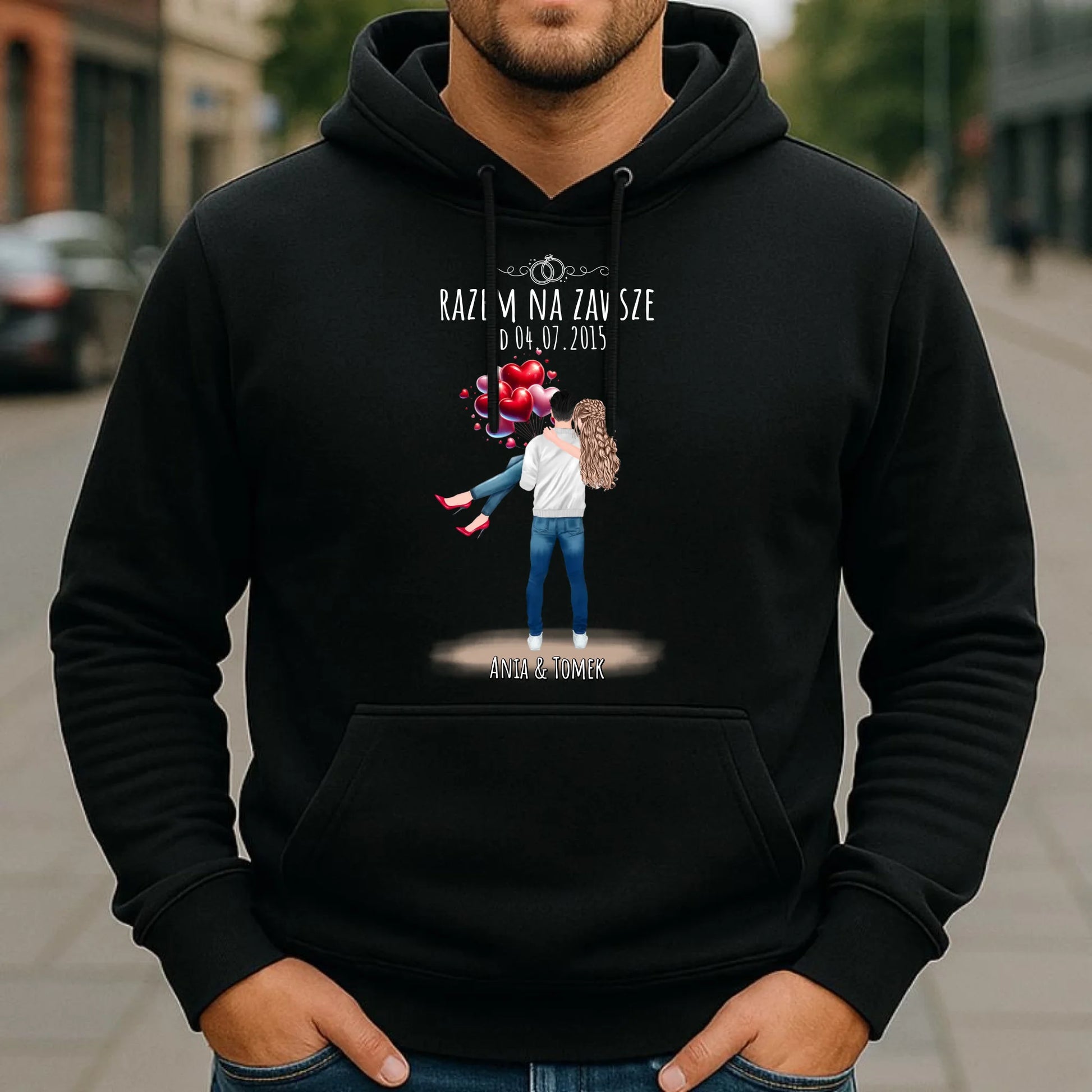 Bluza męska z kapturem dla par na rocznicę - Razem na zawsze - personalizowana W14 - StoryCups.pl