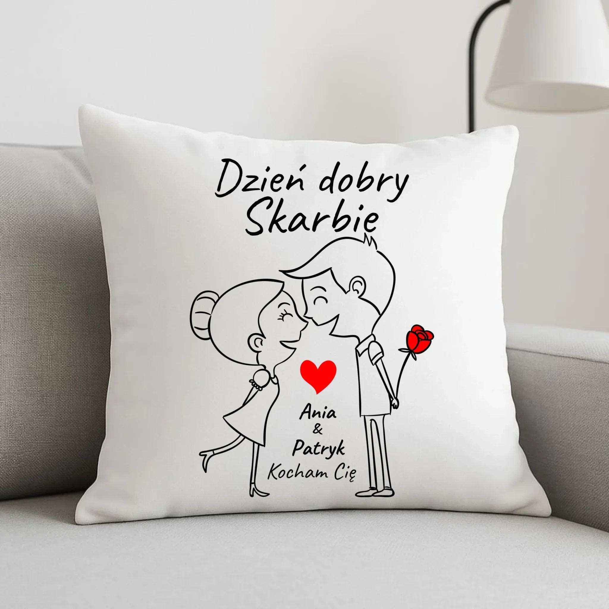 Poduszka dla par - Dzień dobry Skarbie - personalizowana W15 - StoryCups.pl