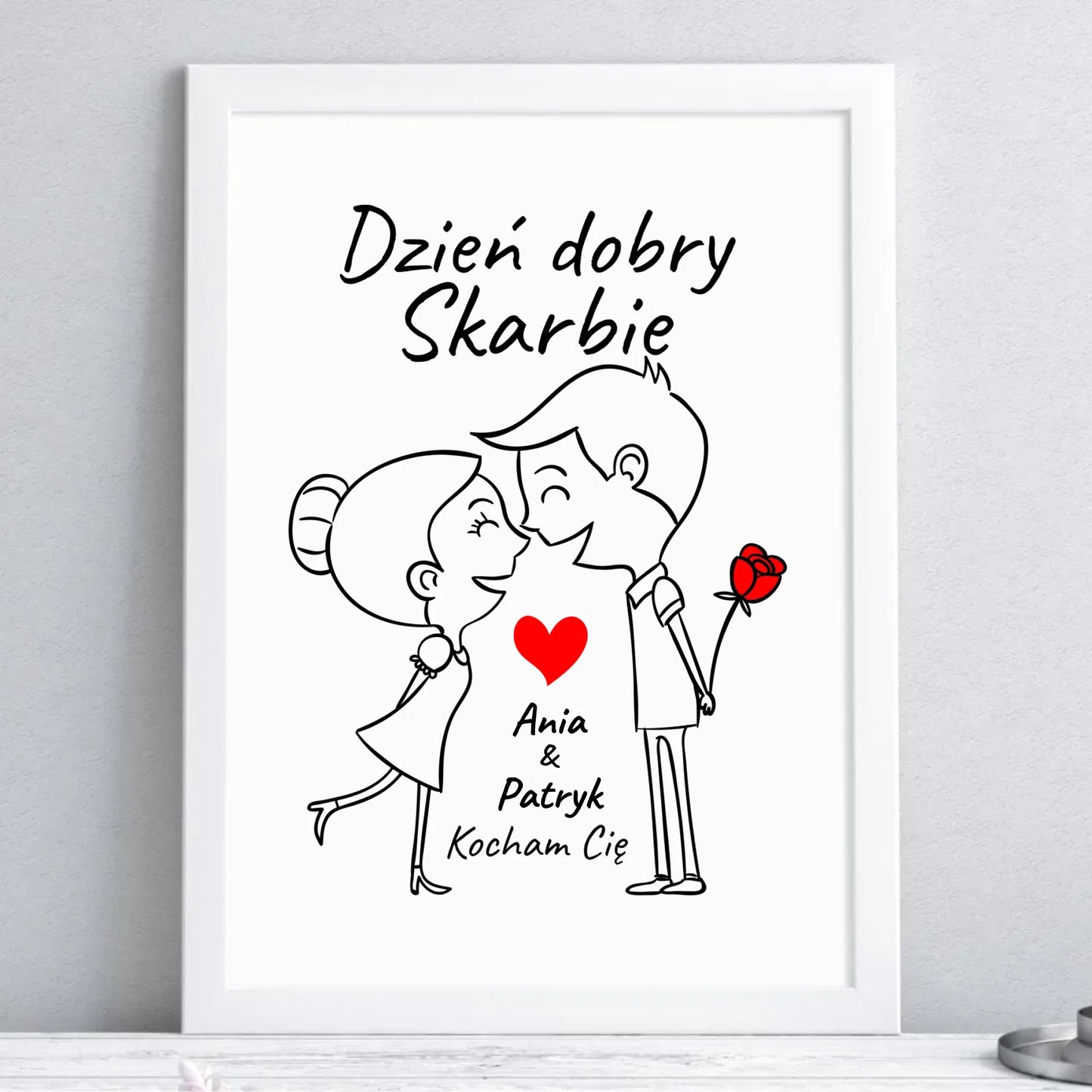 Plakat w ramie dla par - Dzień dobry Skarbie - personalizowany W15 - StoryCups.pl