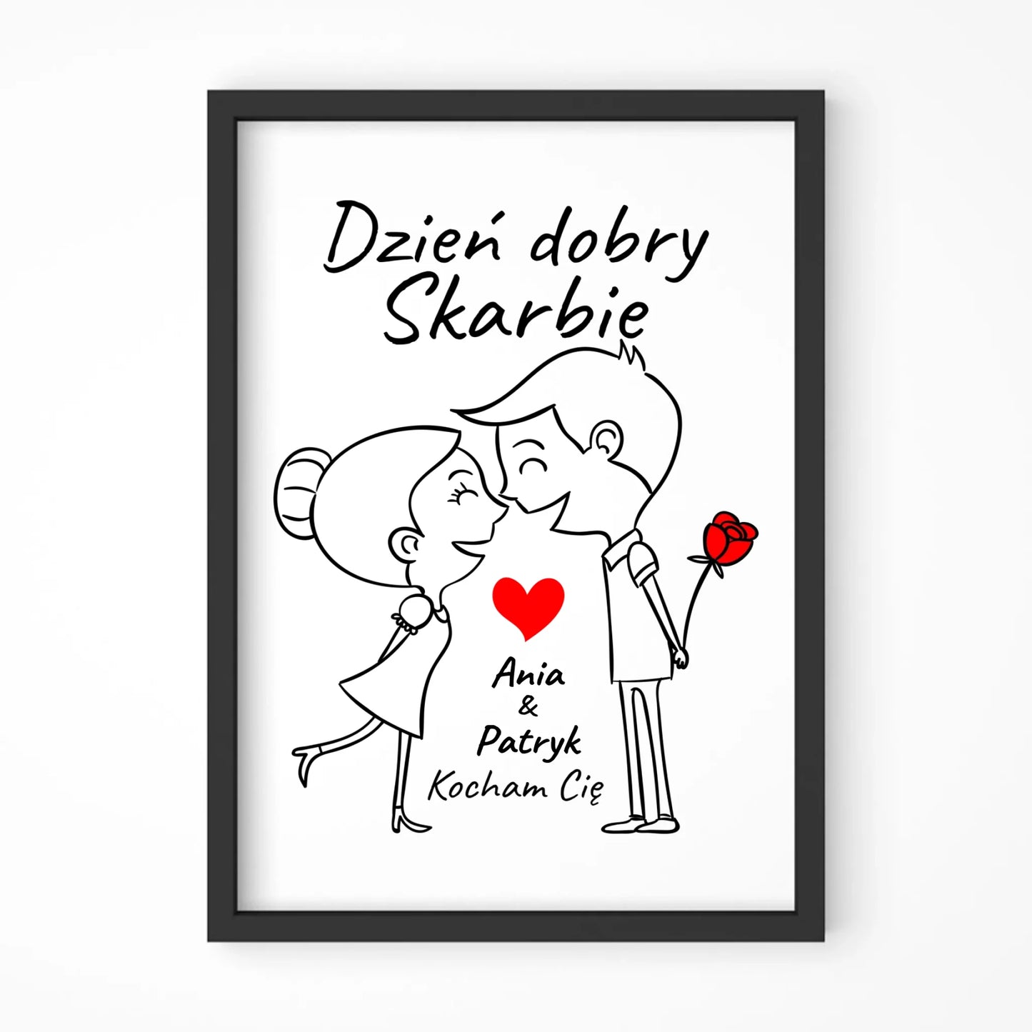 Plakat w ramie dla par - Dzień dobry Skarbie - personalizowany W15 - StoryCups.pl
