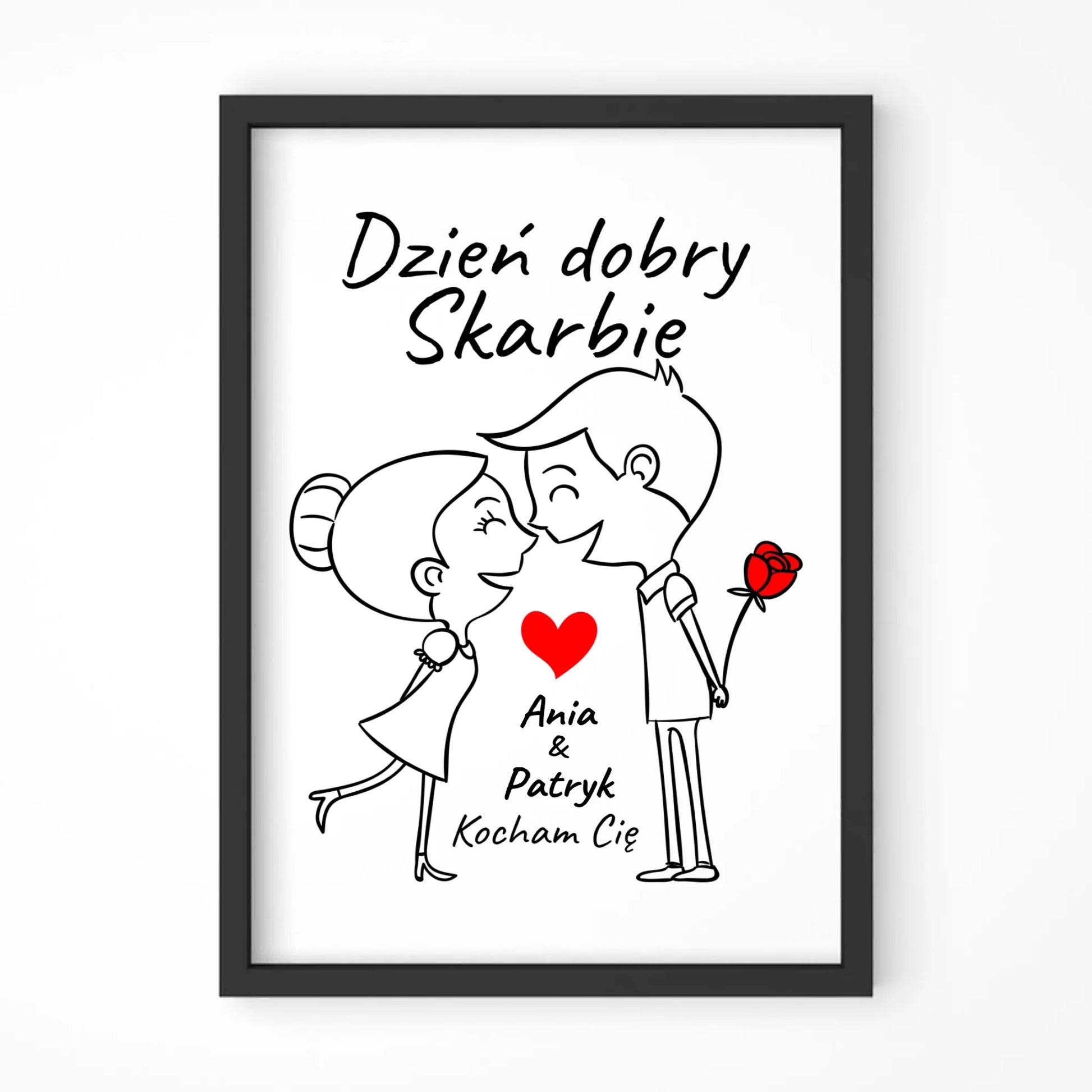 Plakat w ramie dla par - Dzień dobry Skarbie - personalizowany W15 - StoryCups.pl