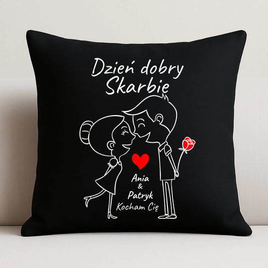 Poduszka dekoracyjna dla par - Dzień dobry Skarbie - personalizowana W15 - StoryCups.pl