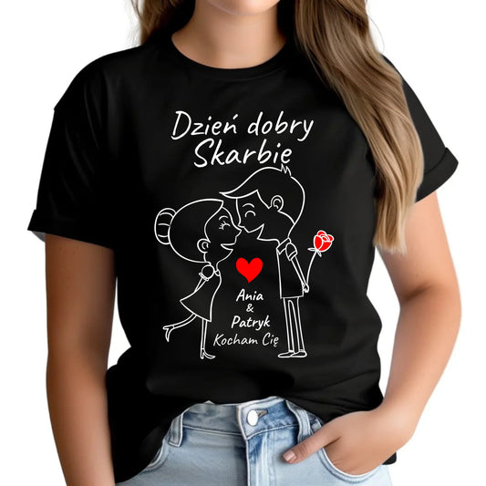 Koszulka damska dla par - Dzień dobry Skarbie - personalizowana W15 - StoryCups.pl