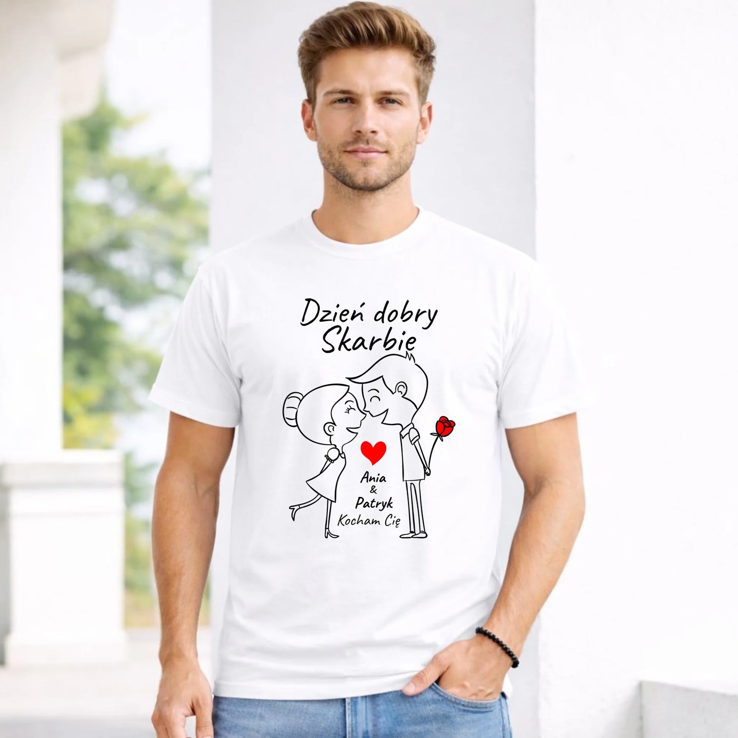 Koszulka męska dla par - Dzień dobry Skarbie - personalizowana W15 - StoryCups.pl