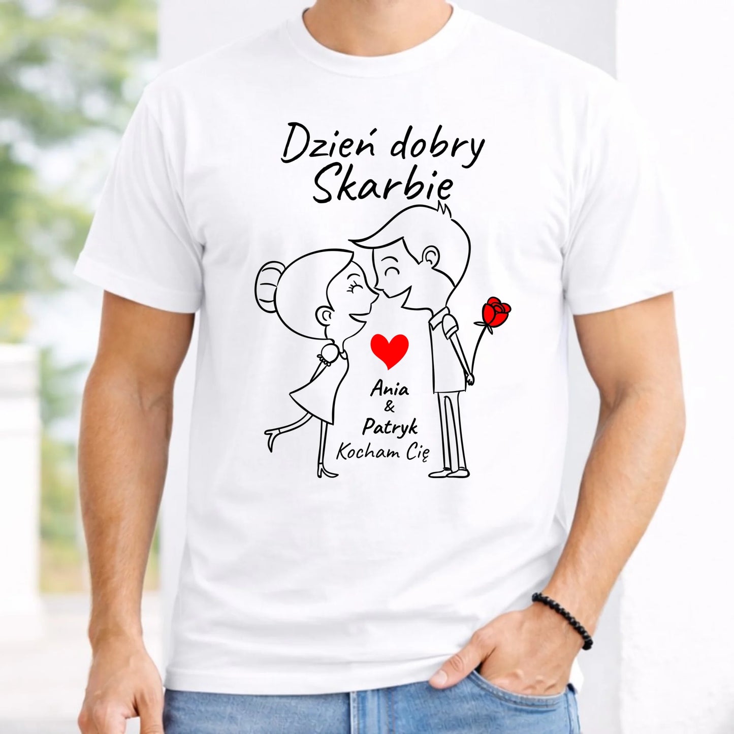 Koszulka męska dla par - Dzień dobry Skarbie - personalizowana W15 - StoryCups.pl