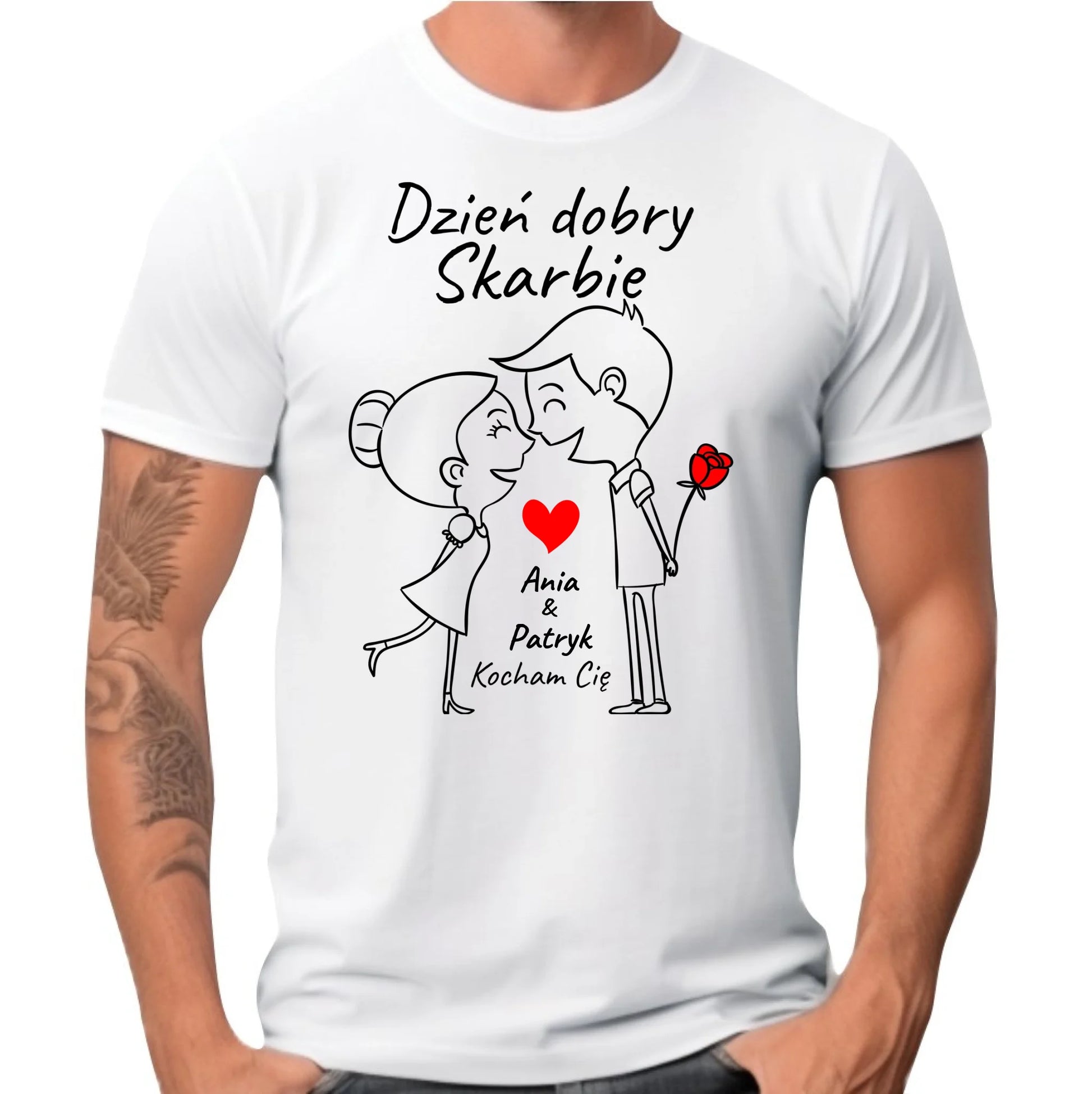 Koszulka męska dla par - Dzień dobry Skarbie - personalizowana W15 - StoryCups.pl