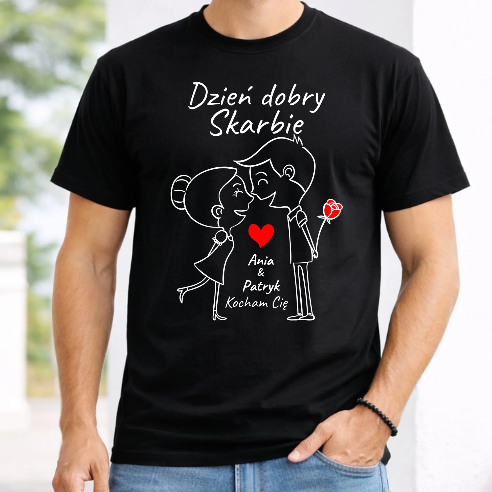 Koszulka męska dla par - Dzień dobry Skarbie - personalizowana W15 - StoryCups.pl