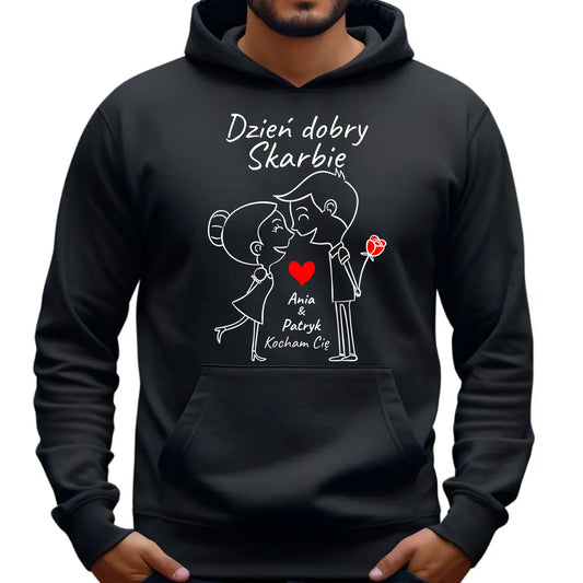 Bluza męska z kapturem dla par - Dzień dobry Skarbie - personalizowana W15 - StoryCups.pl